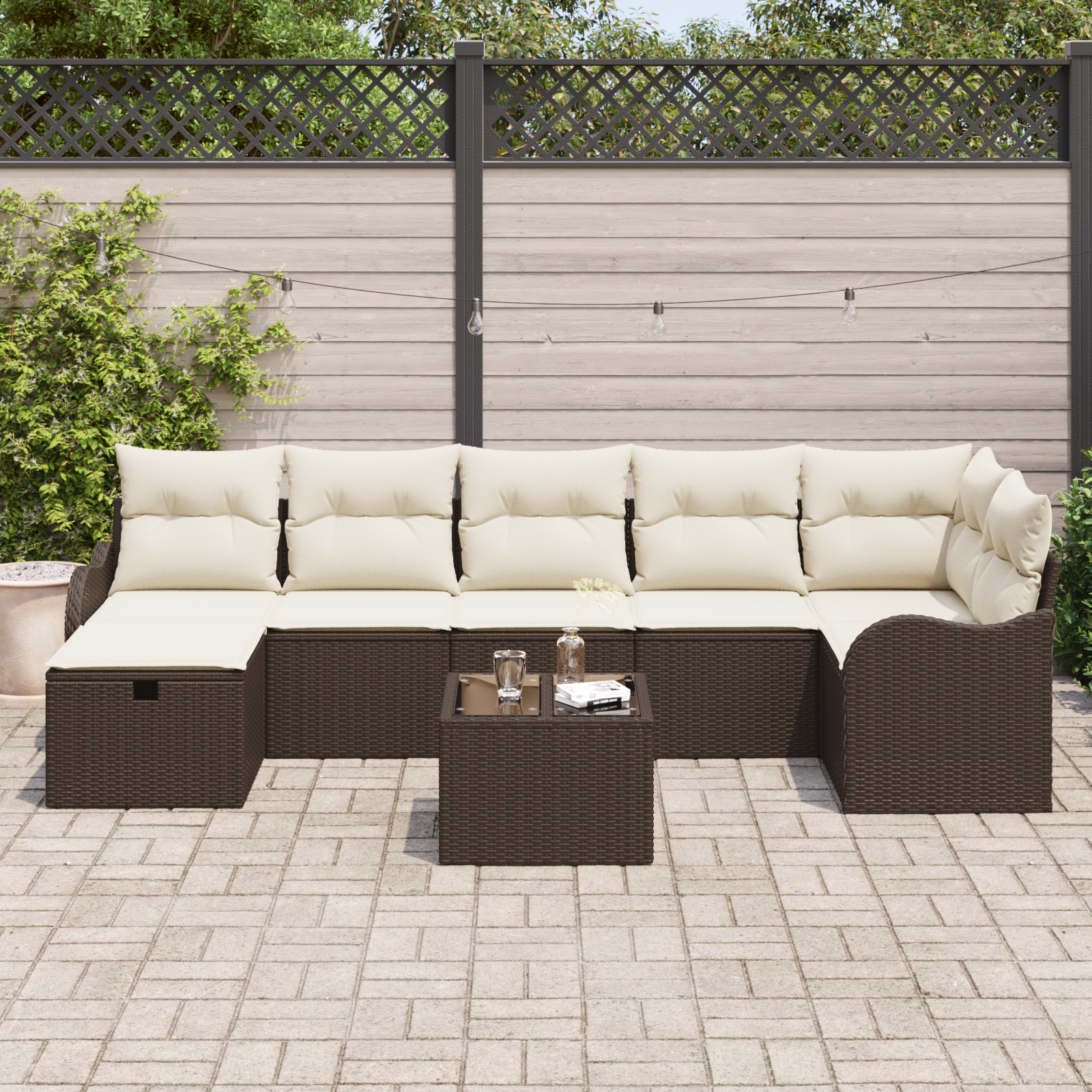 vidaXL 8-delige Tuinbankenset met kussens poly rattan bruin