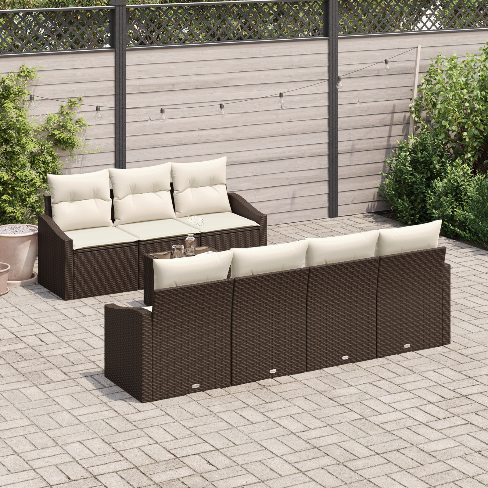 vidaXL 8-delige tuinset met kussens bruin poly rattan