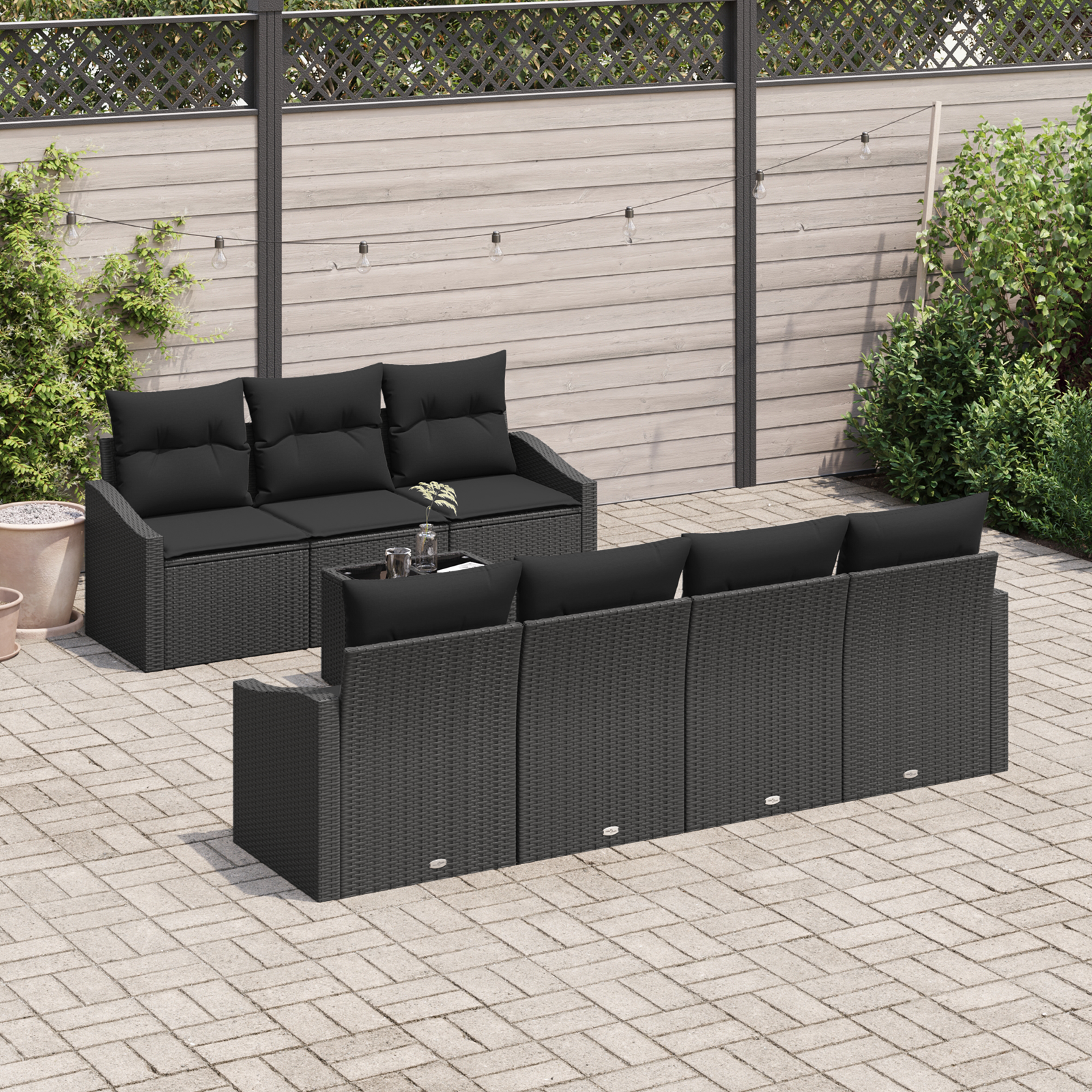 vidaXL 8-delige Tuinbankenset met kussens poly rattan zwart