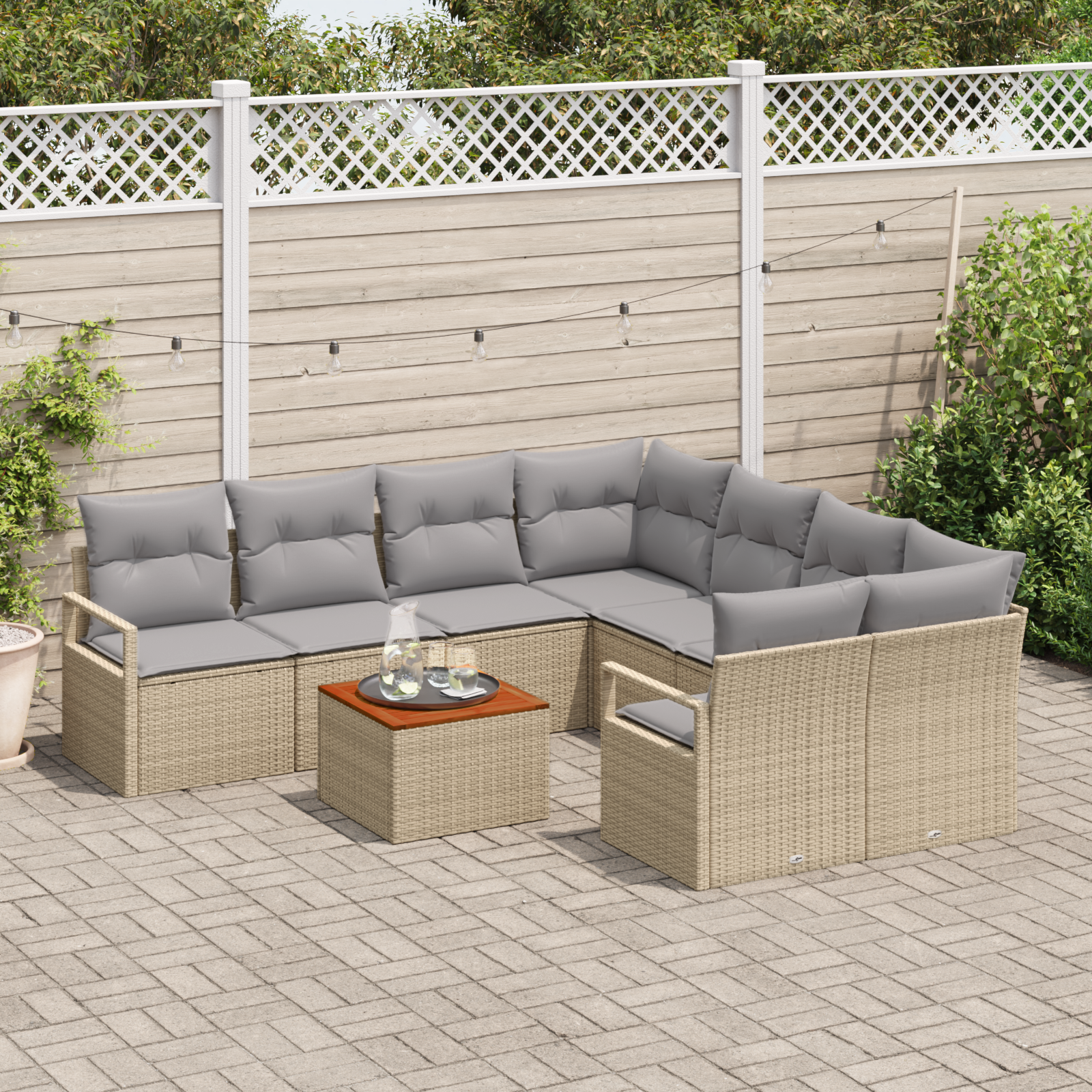 vidaXL 9-delige tuinset met kussens Beige Poly Rattan Acacia