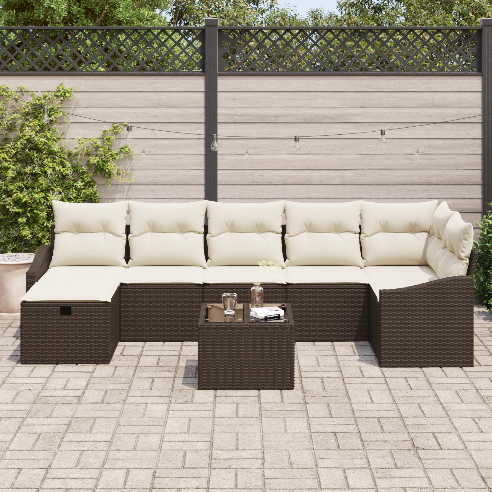 vidaXL 8-delige Tuinbankenset met kussens poly rattan bruin