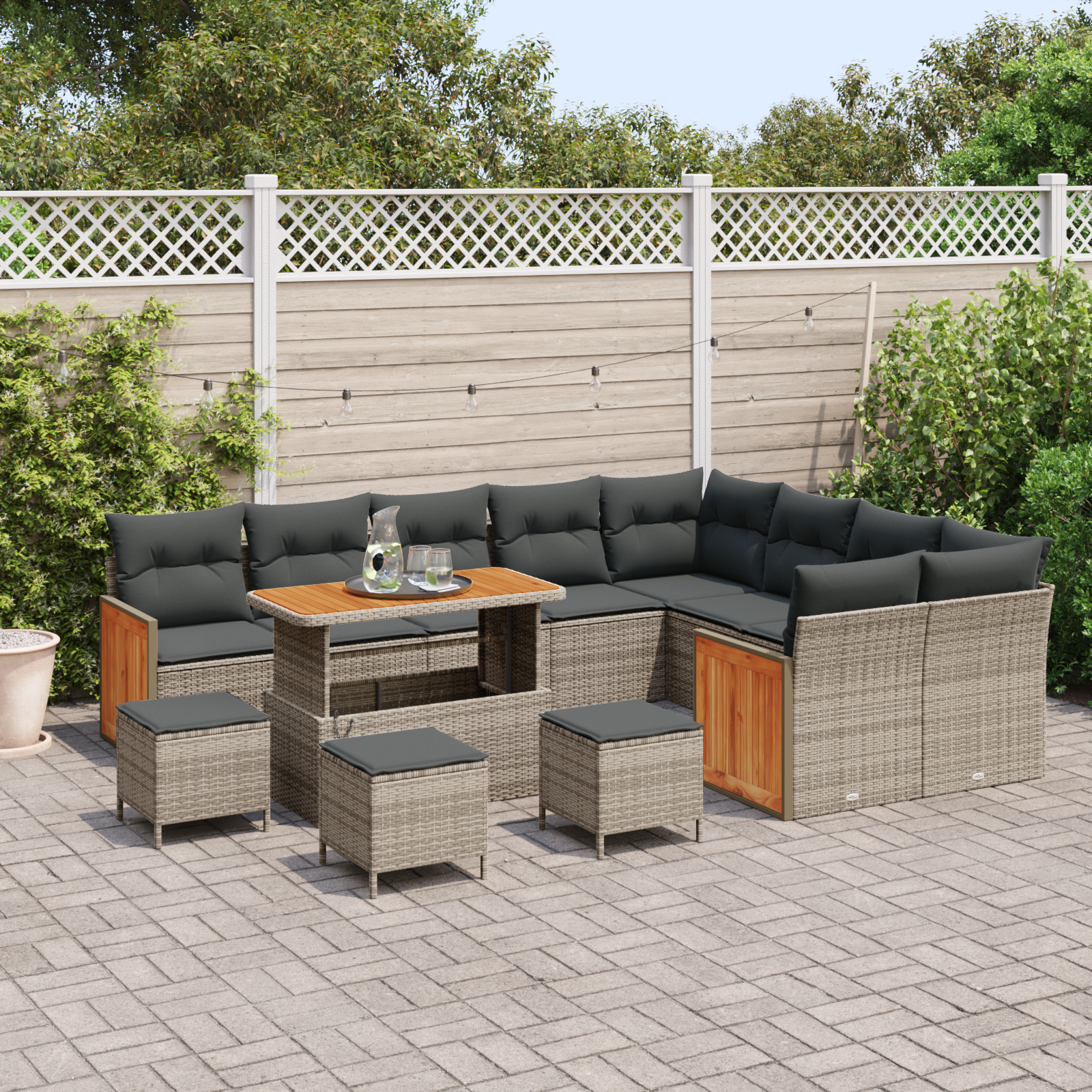 vidaXL 13-delig tuinset met kussens - grijs poly rattan en acacia