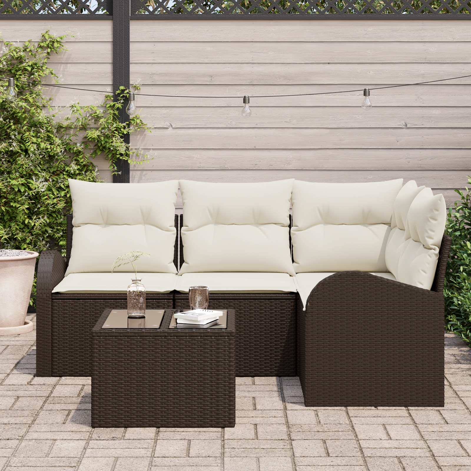 vidaXL 4-delige tuinset met kussens van grijs poly riet