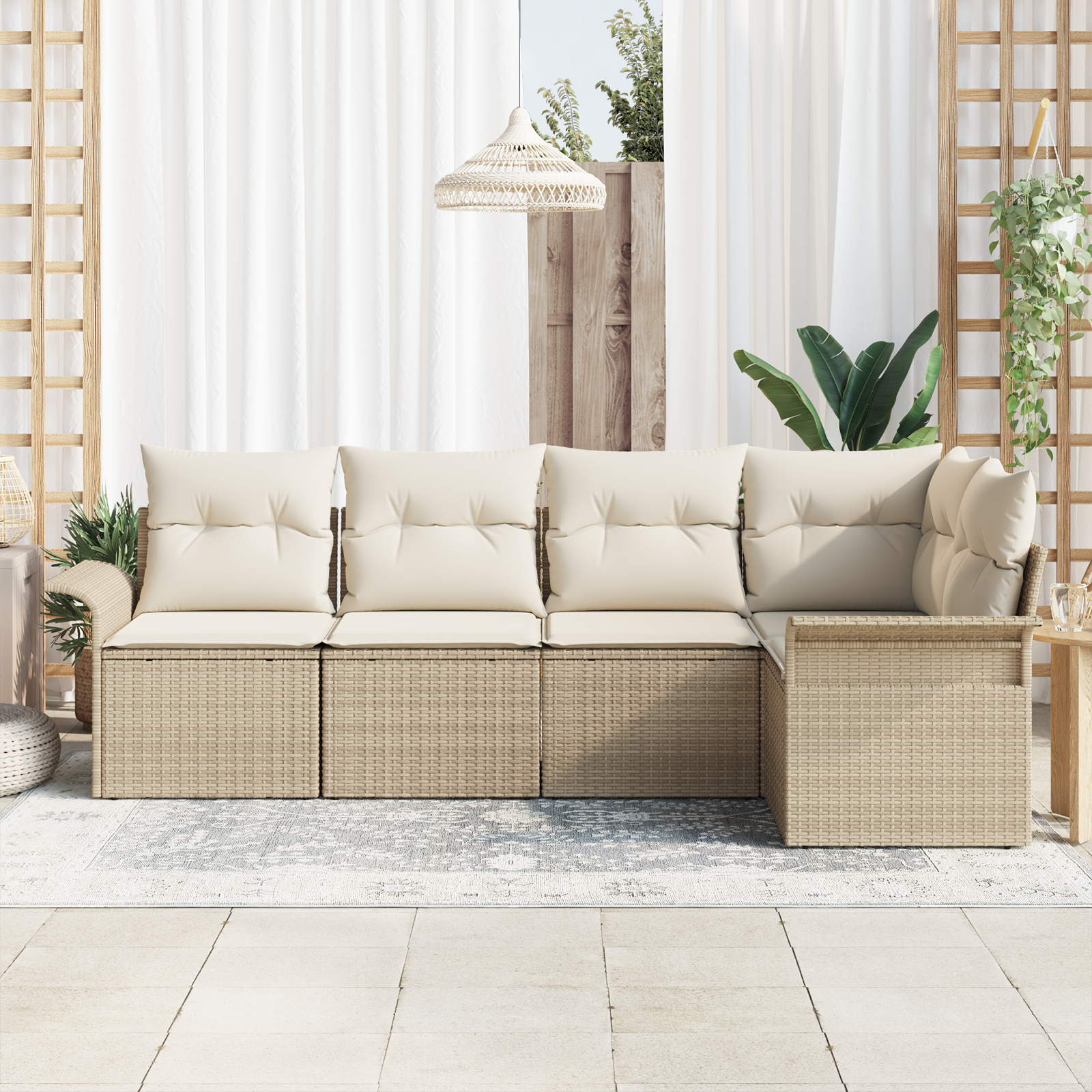 vidaXL 5-delige Tuin Sofa Set met Kussens Beige Poly Rattan