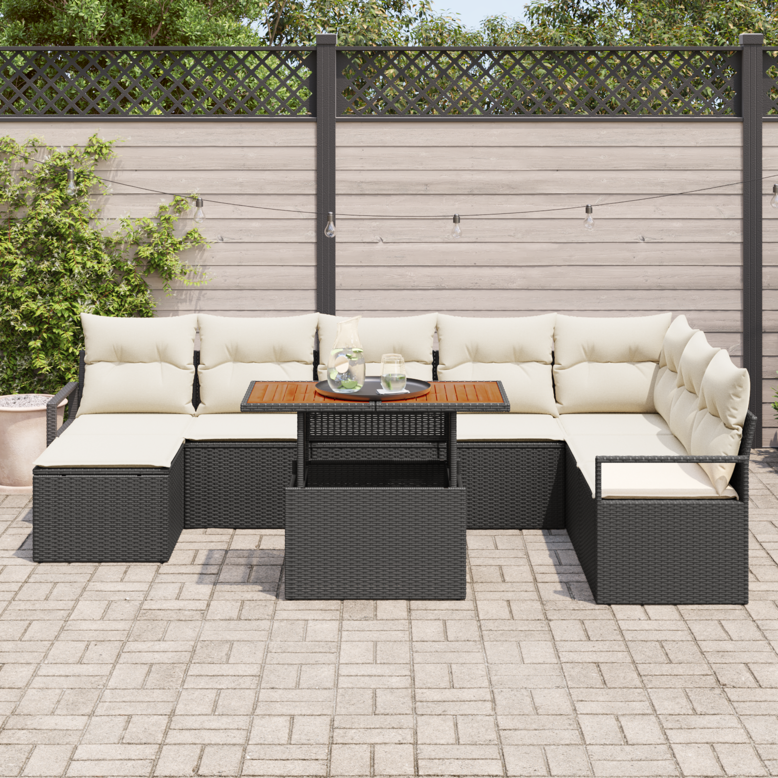 vidaXL 9-delige Tuinbankenset met kussens poly rattan acacia zwart