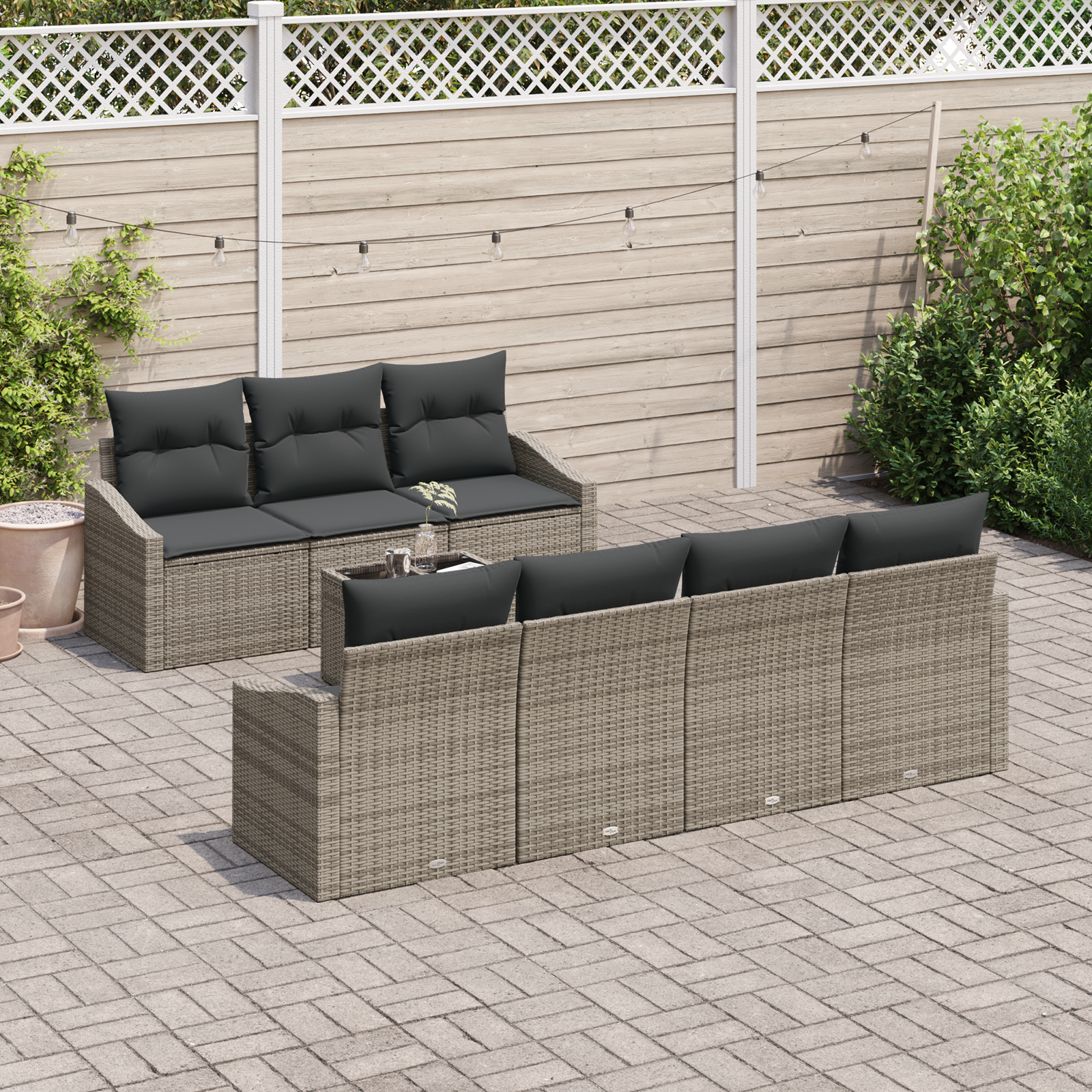 vidaXL 8-delige Tuinset met Kussens Grijs Poly Rattan