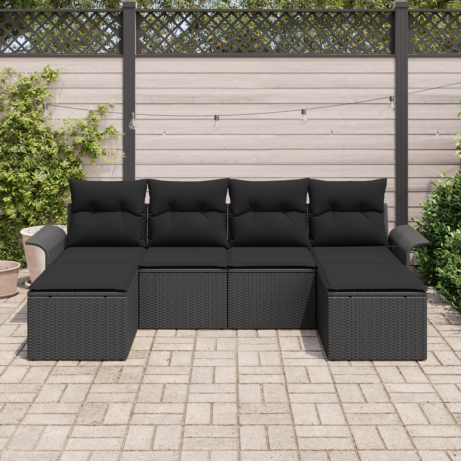 vidaXL 6-delige Tuin Sofa Set met Kussens Zwart Poly Rattan