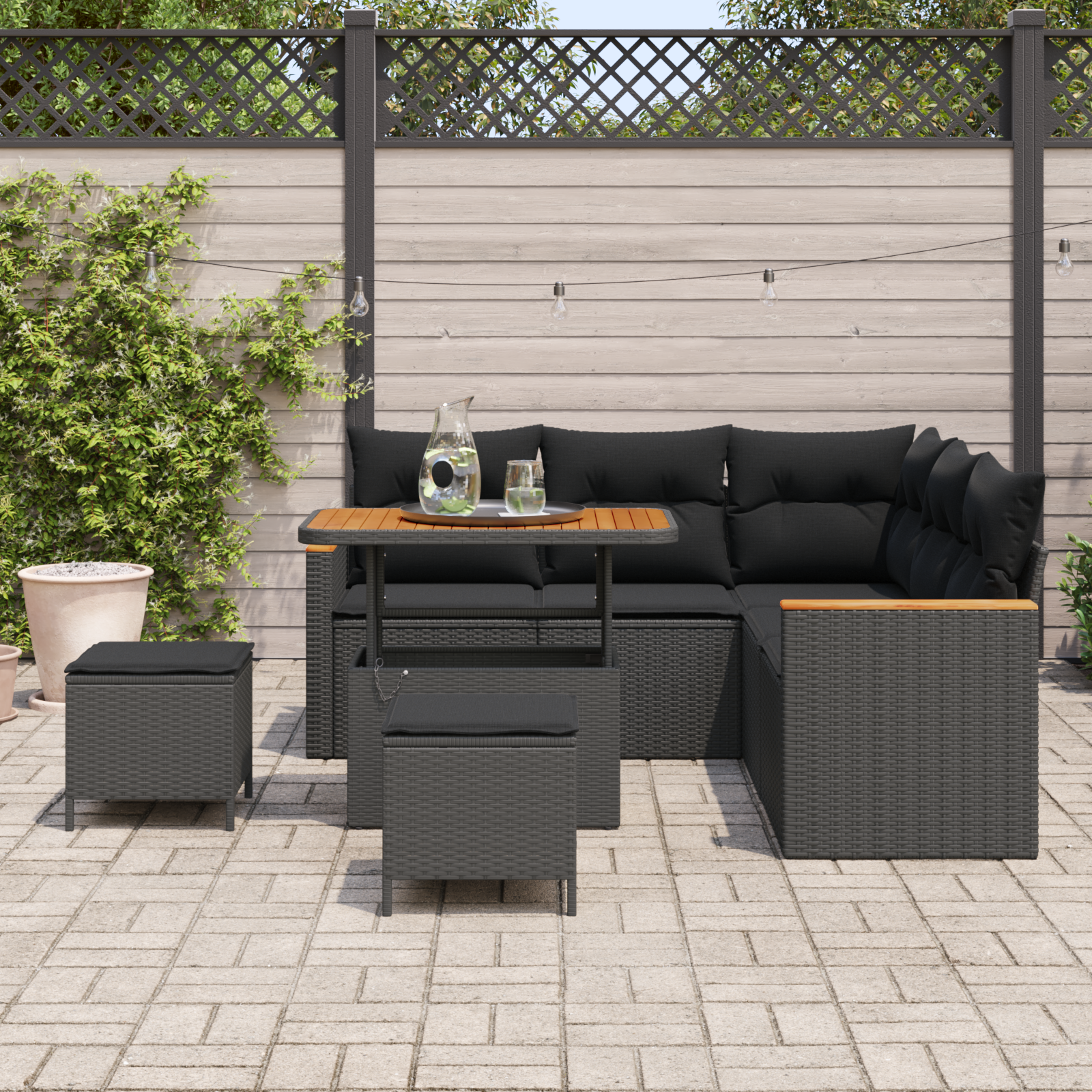 vidaXL 8-delige Tuinbankenset met kussens poly rattan acacia zwart