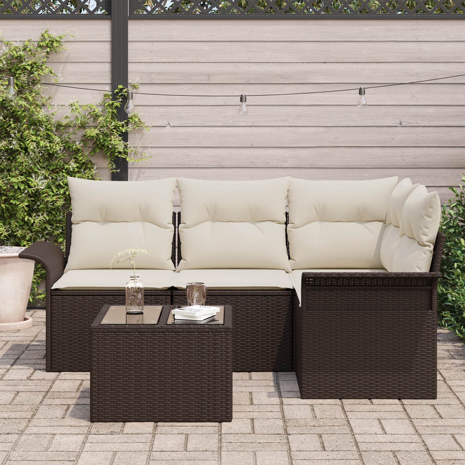 vidaXL 4-delige tuinset met kussens in grijs poly rattan