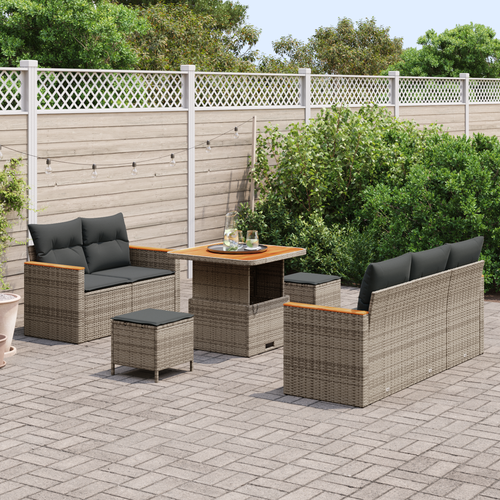 vidaXL 8-delige tuinset met kussens - grijs poly rattan en acacia