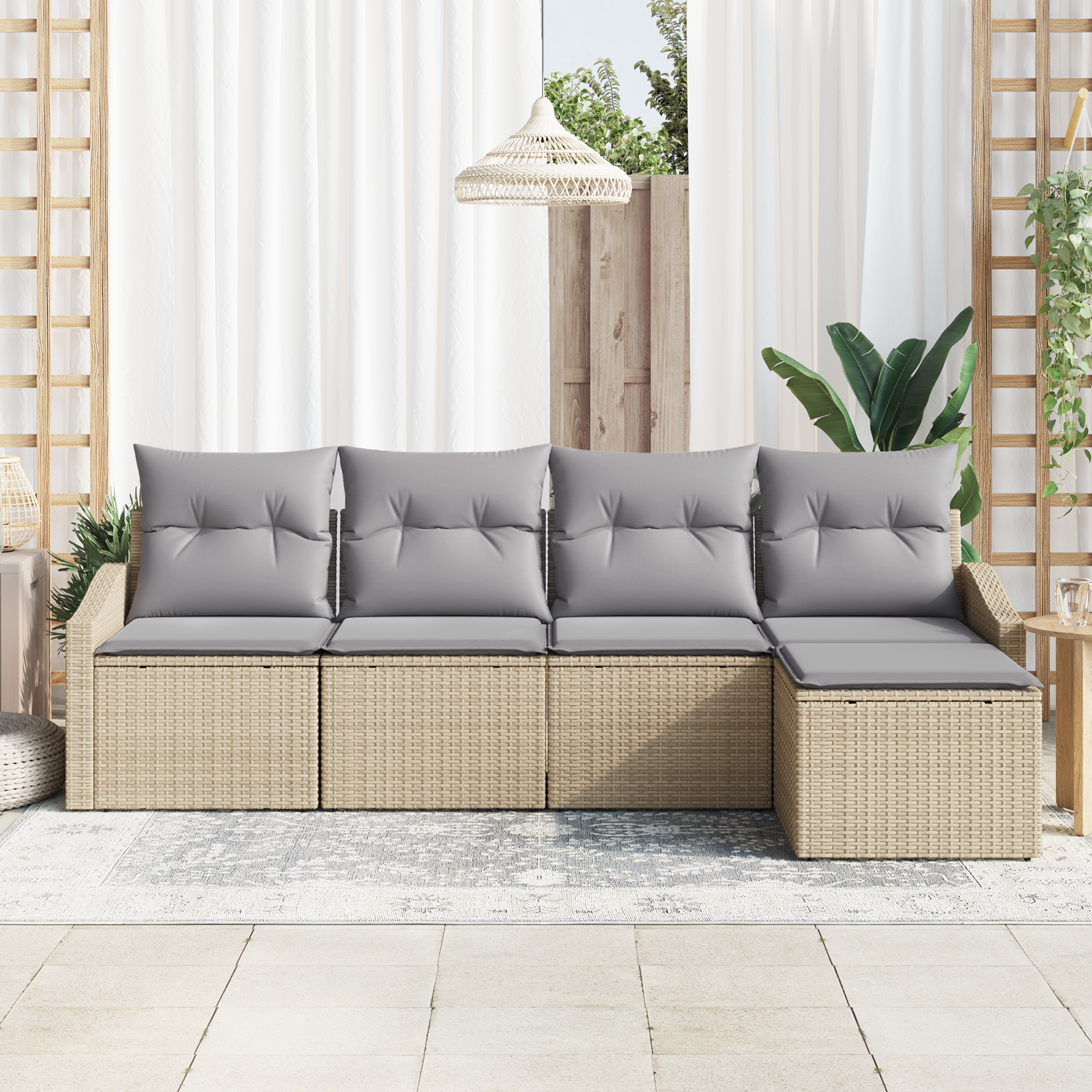 vidaXL 5-delige Tuinset met kussens poly rattan beige