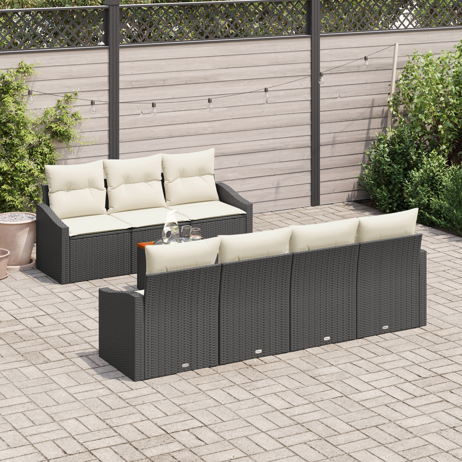 vidaXL 8-delige tuinset met kussens zwart poly rattan acacia