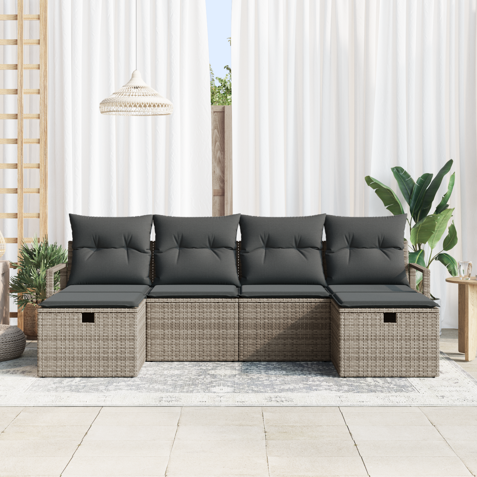 vidaXL 6-delige tuinset met kussens Grijs Poly Rattan