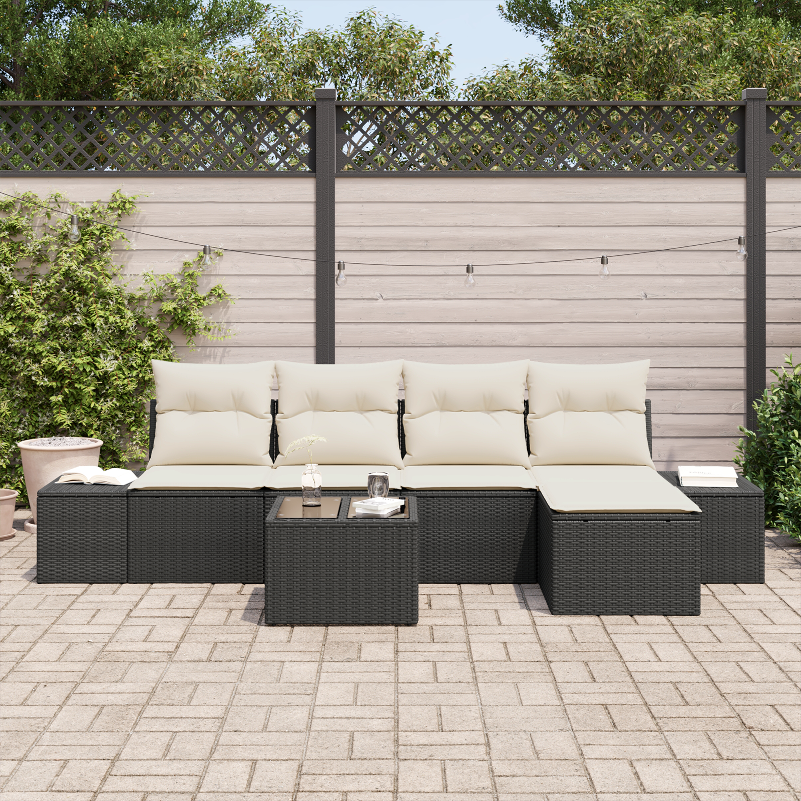 vidaXL 5-delige Tuinbankenset met kussens poly rattan bruin
