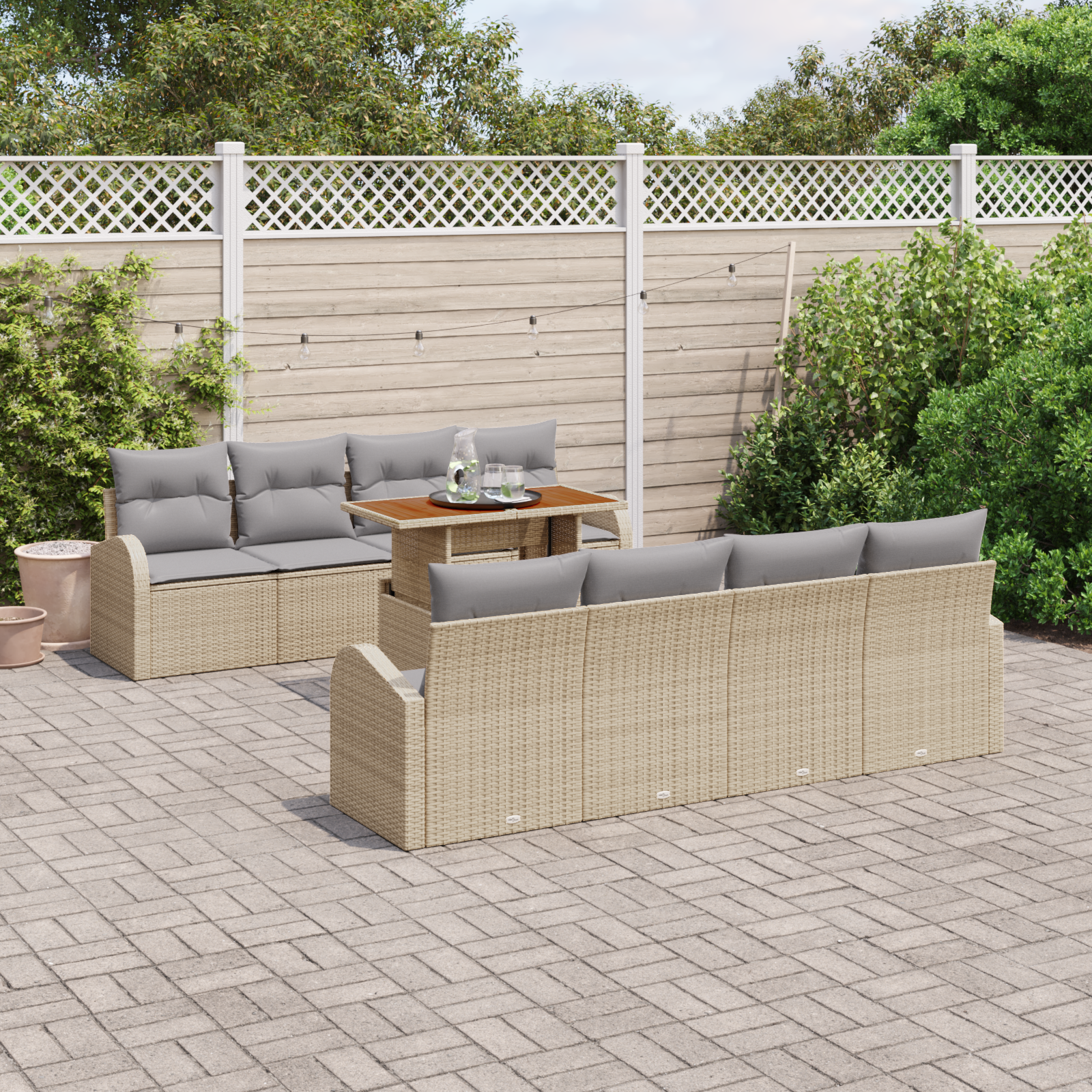 vidaXL 9-delige Tuinbankenset met kussens poly rattan beige