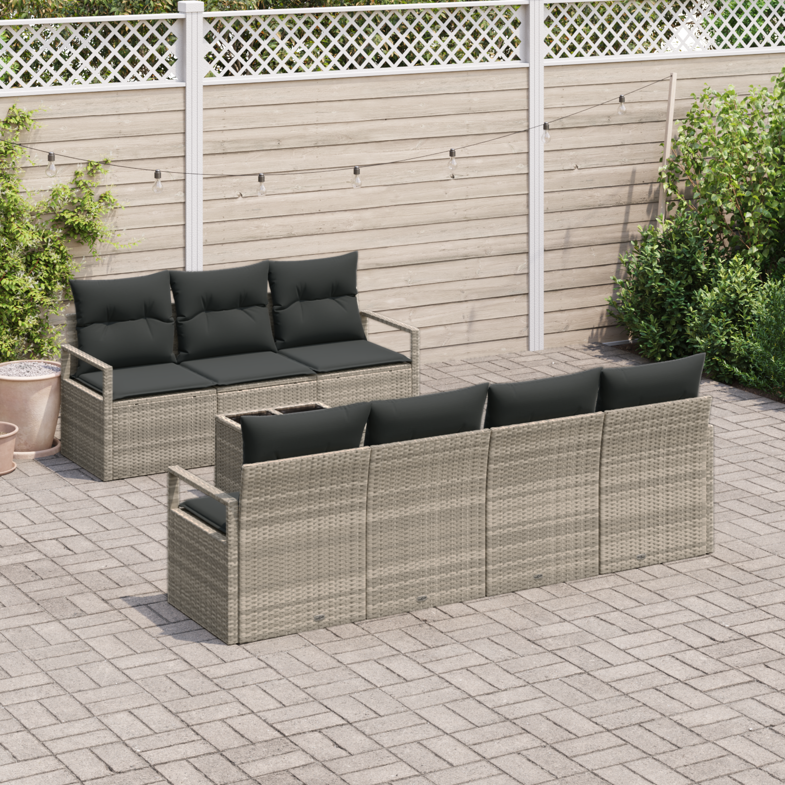 vidaXL 8-delige Tuinbankenset met kussens poly rattan lichtgrijs