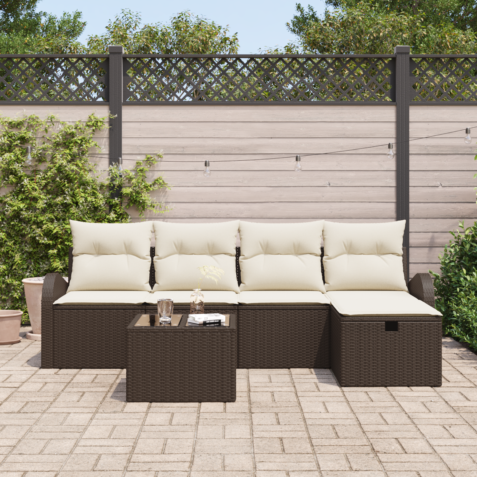 vidaXL 6-delige Tuinbankenset met kussens poly rattan bruin
