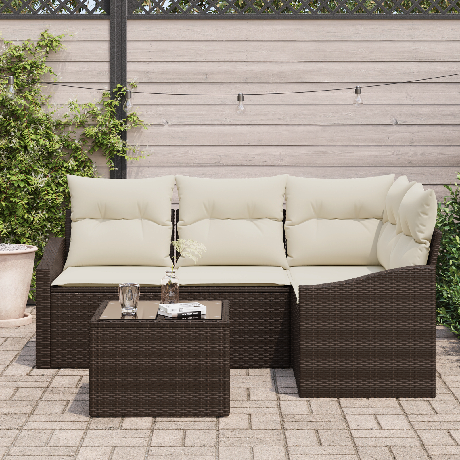 vidaXL 4-delige Tuinset met kussens poly rattan grijs