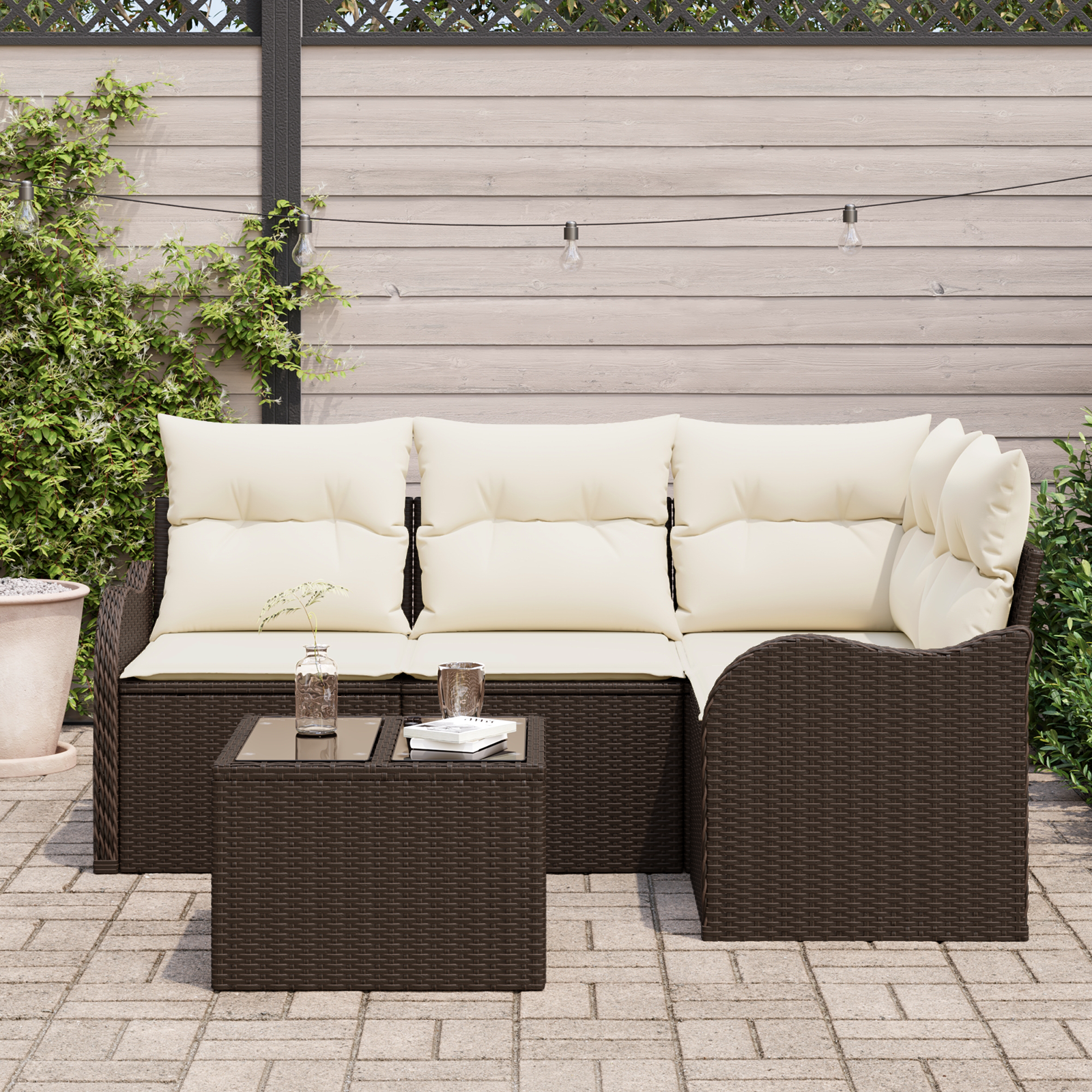 vidaXL 4-delige Tuinbankenset met kussens poly rattan grijs