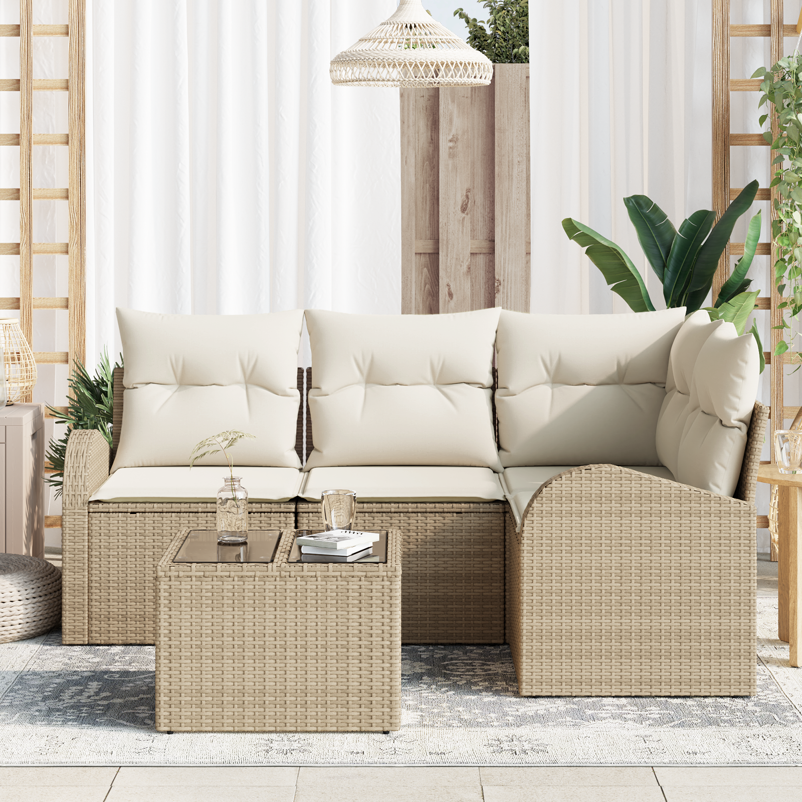 vidaXL 5-delige tuinset met kussens bruin poly rattan