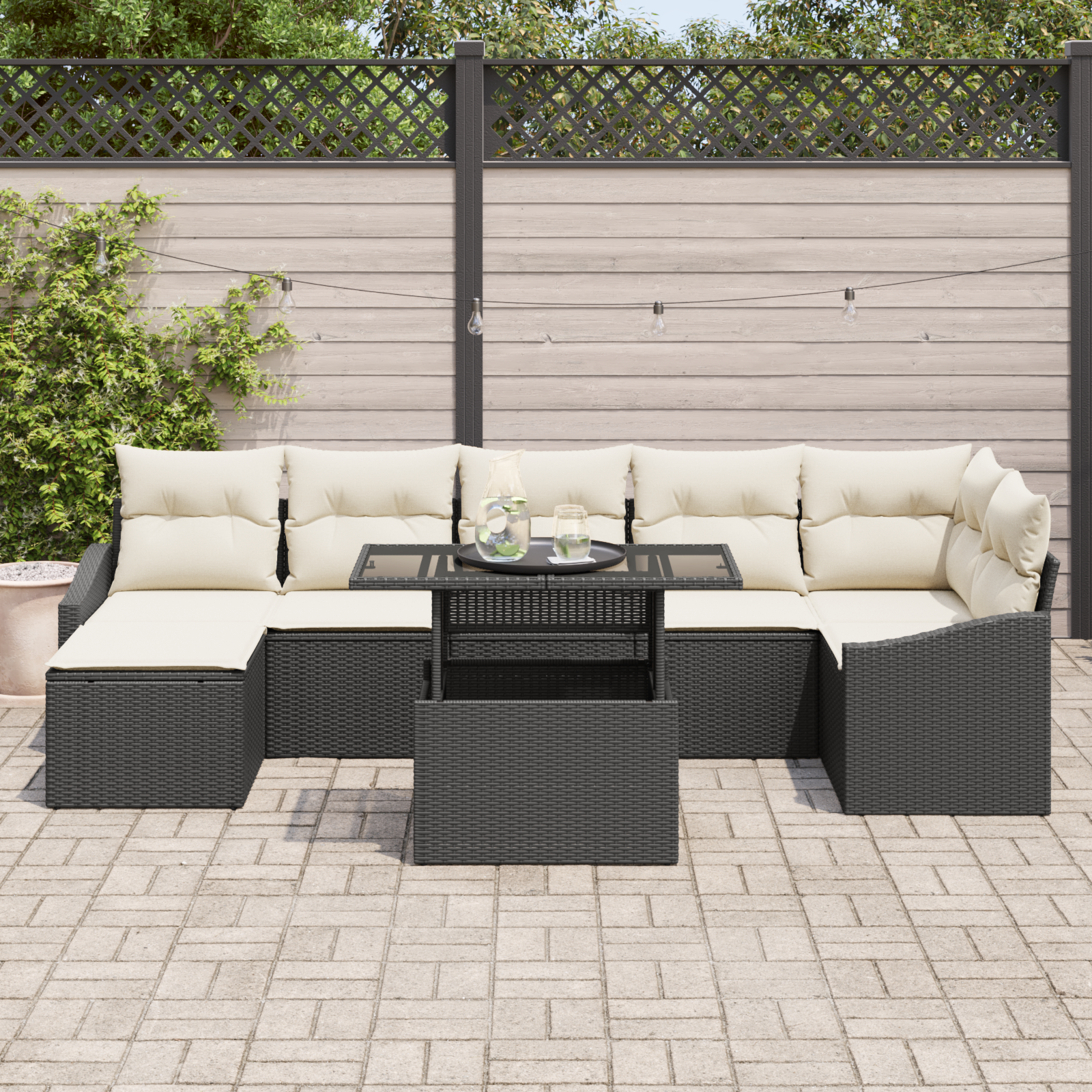 vidaXL 8-delige tuinset met kussens - zwart poly riet
