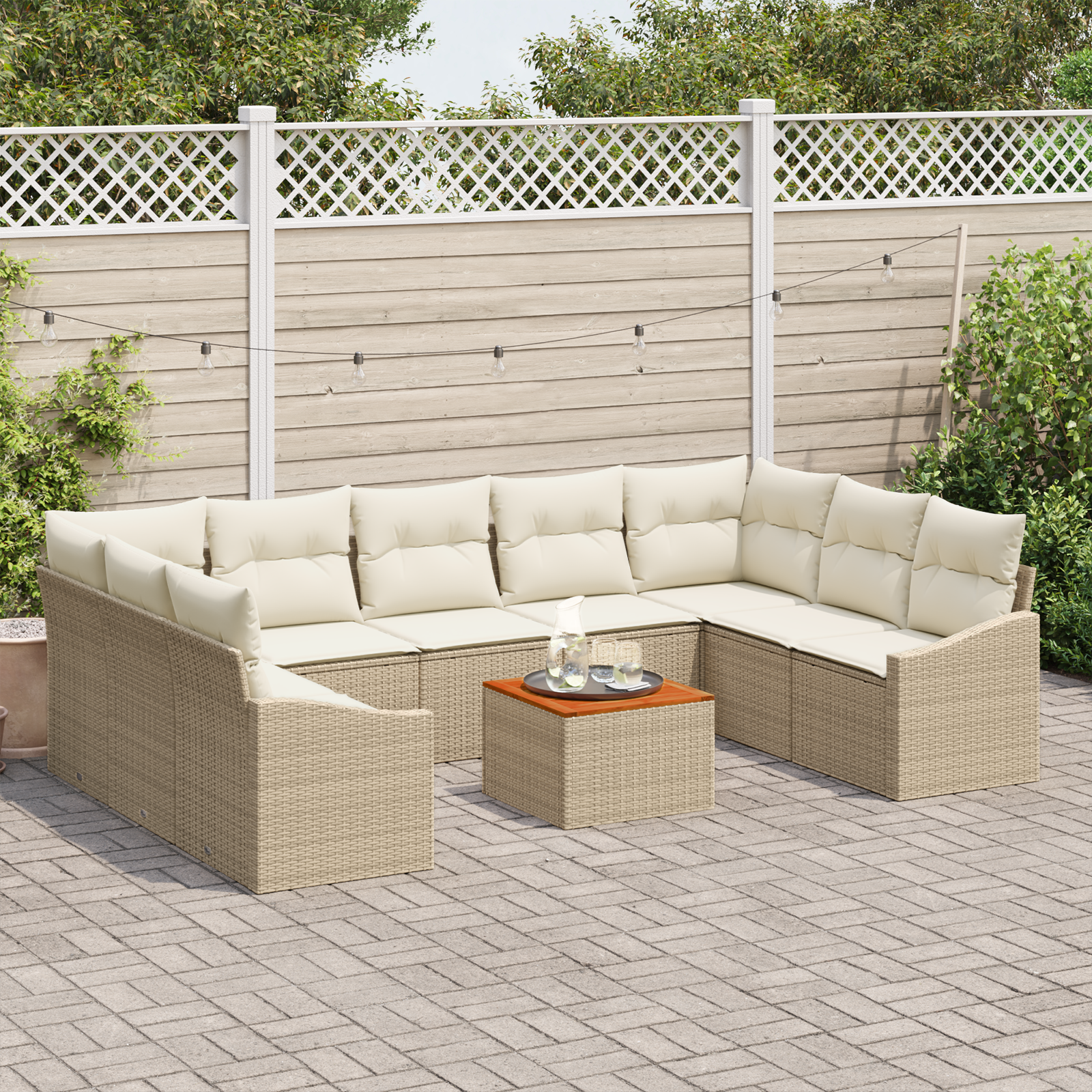 vidaXL 10-delige tuinset met kussens - Beige Poly Rattan Acacia