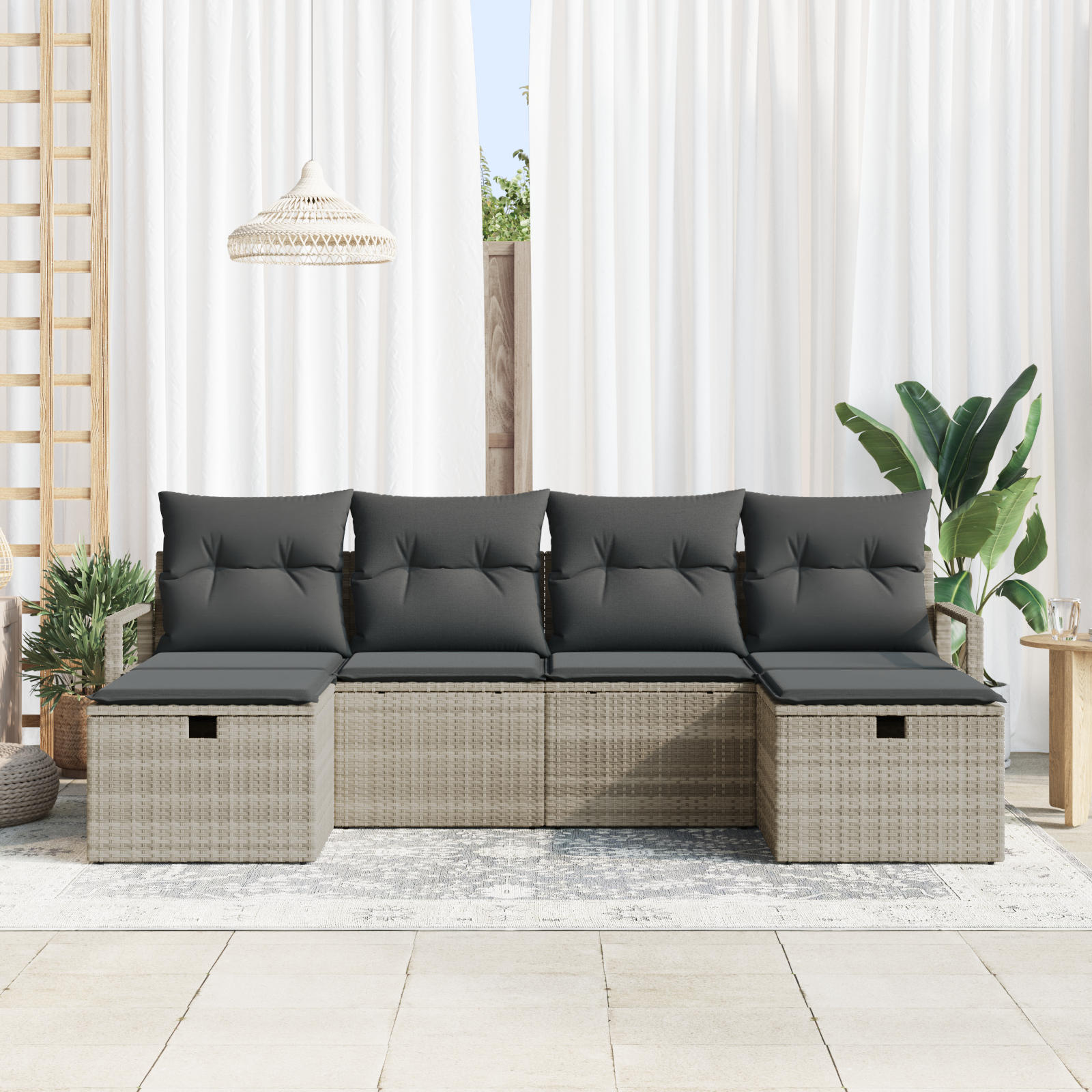vidaXL 6-Delige Tuinset met Kussens in Lichtgrijs Poly Rattan