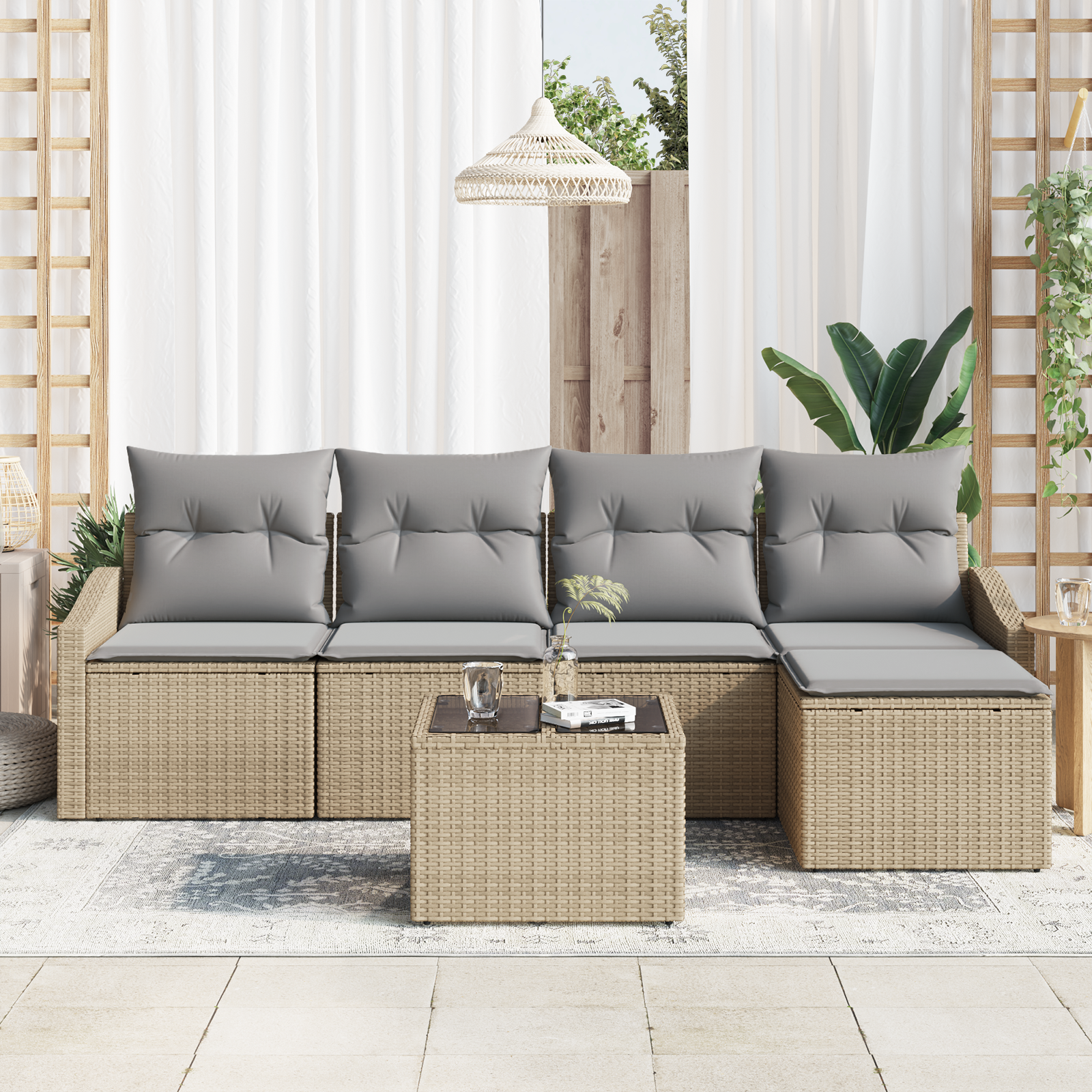 vidaXL 6-delige Tuinbankenset met kussens poly rattan zwart