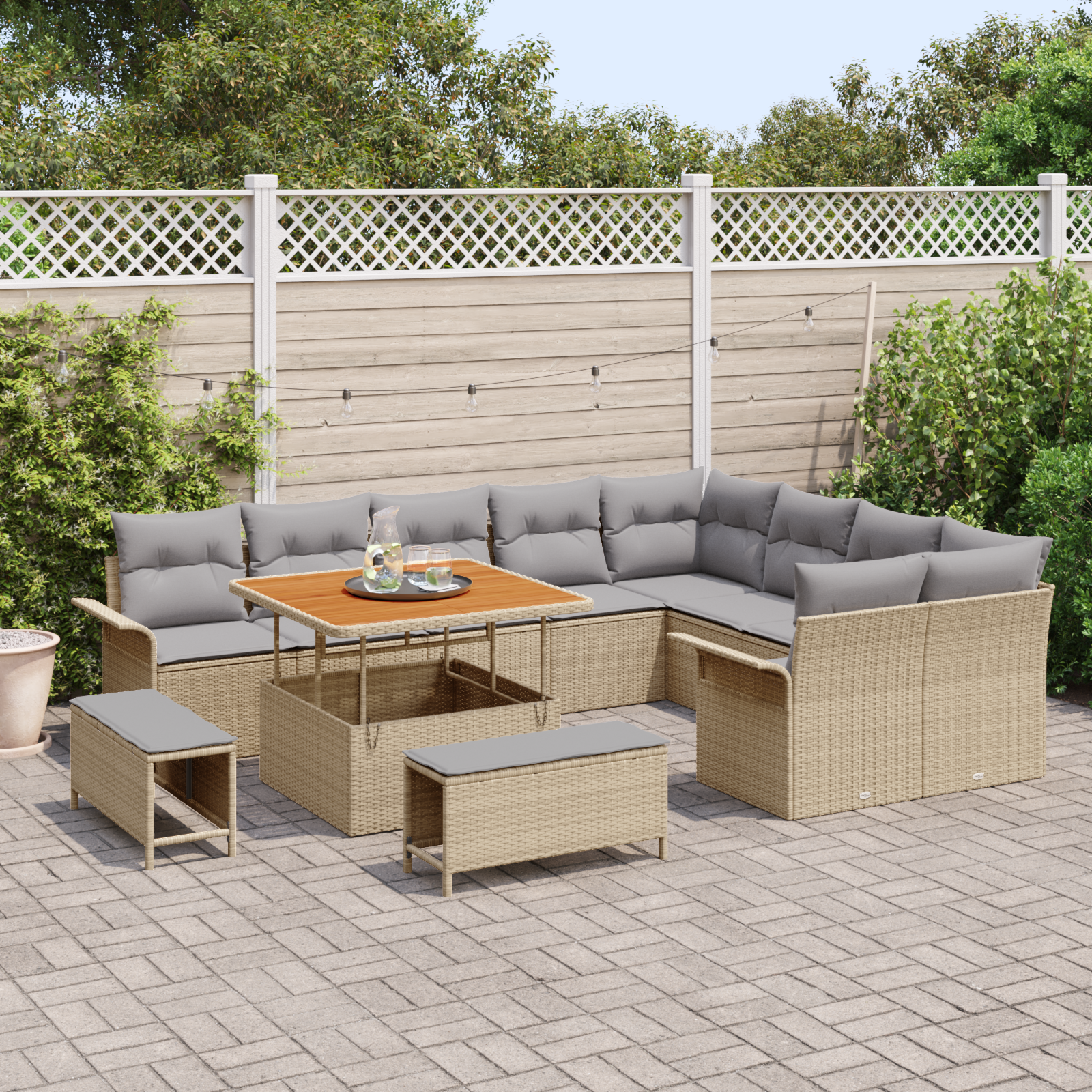 vidaXL 12-delige tuinsofa set met kussens in beige poly rattan en acacia