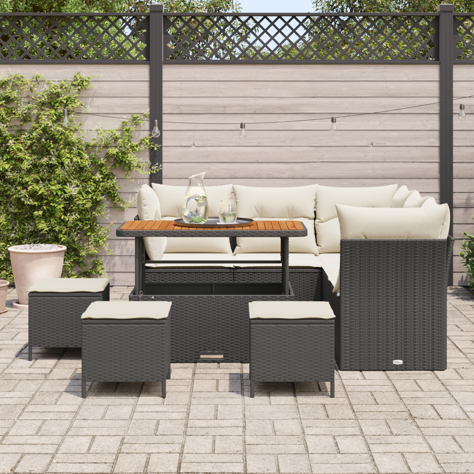 vidaXL 9-delige tuinset met kussens zwart poly rattan acaciahout