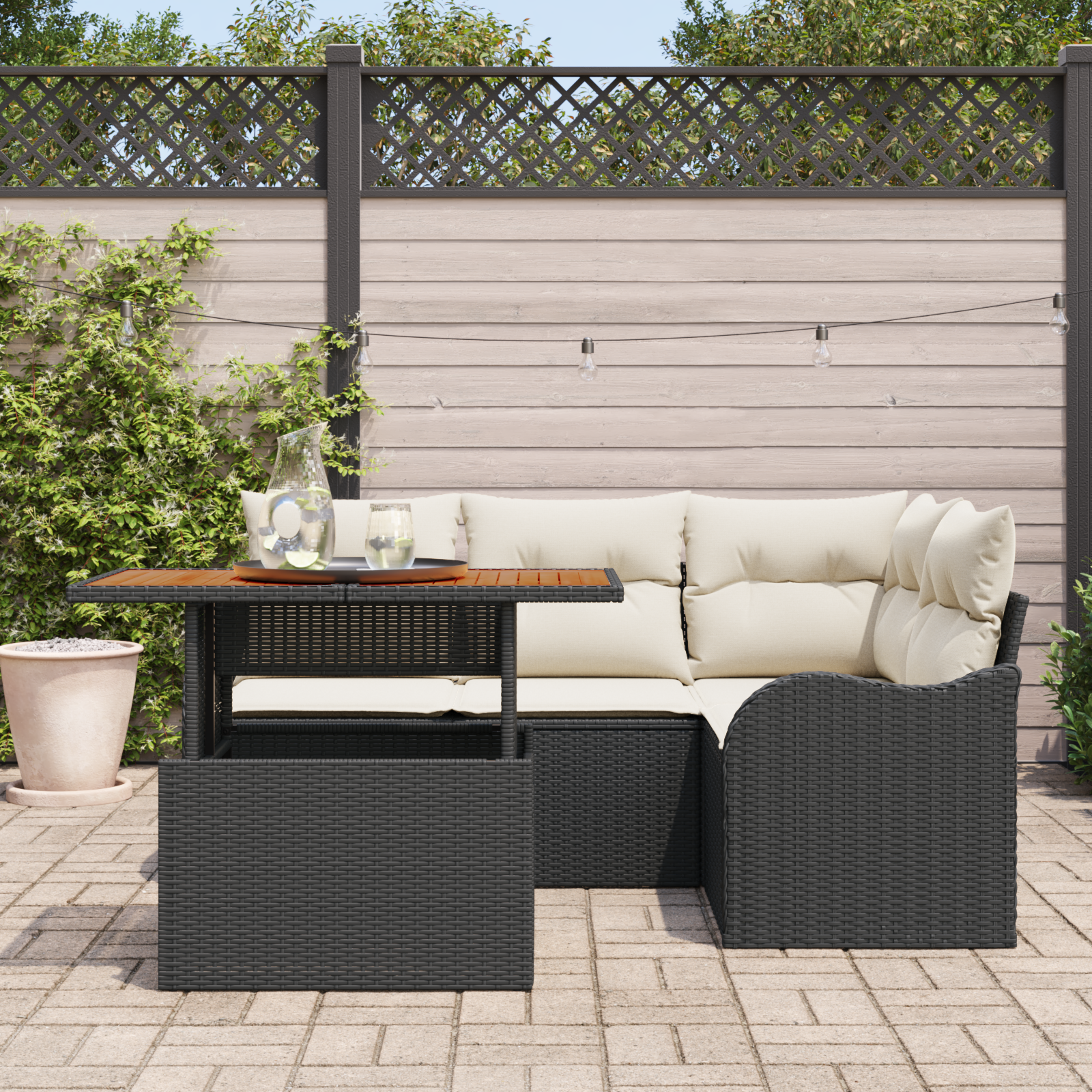vidaXL 5-delige tuinset met kussens zwart poly rattan acacia
