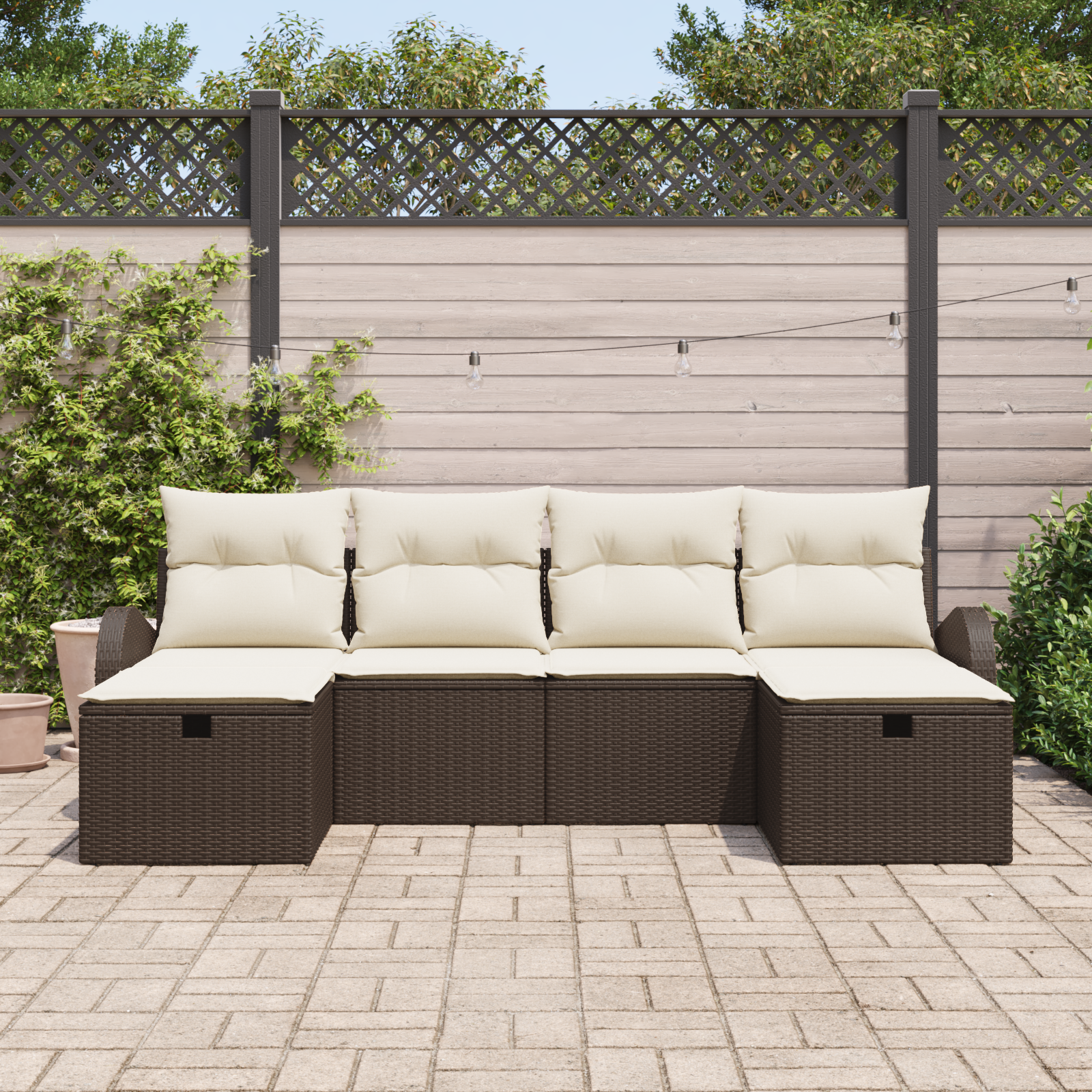 vidaXL 6-delige Tuinbankenset met kussens poly rattan bruin