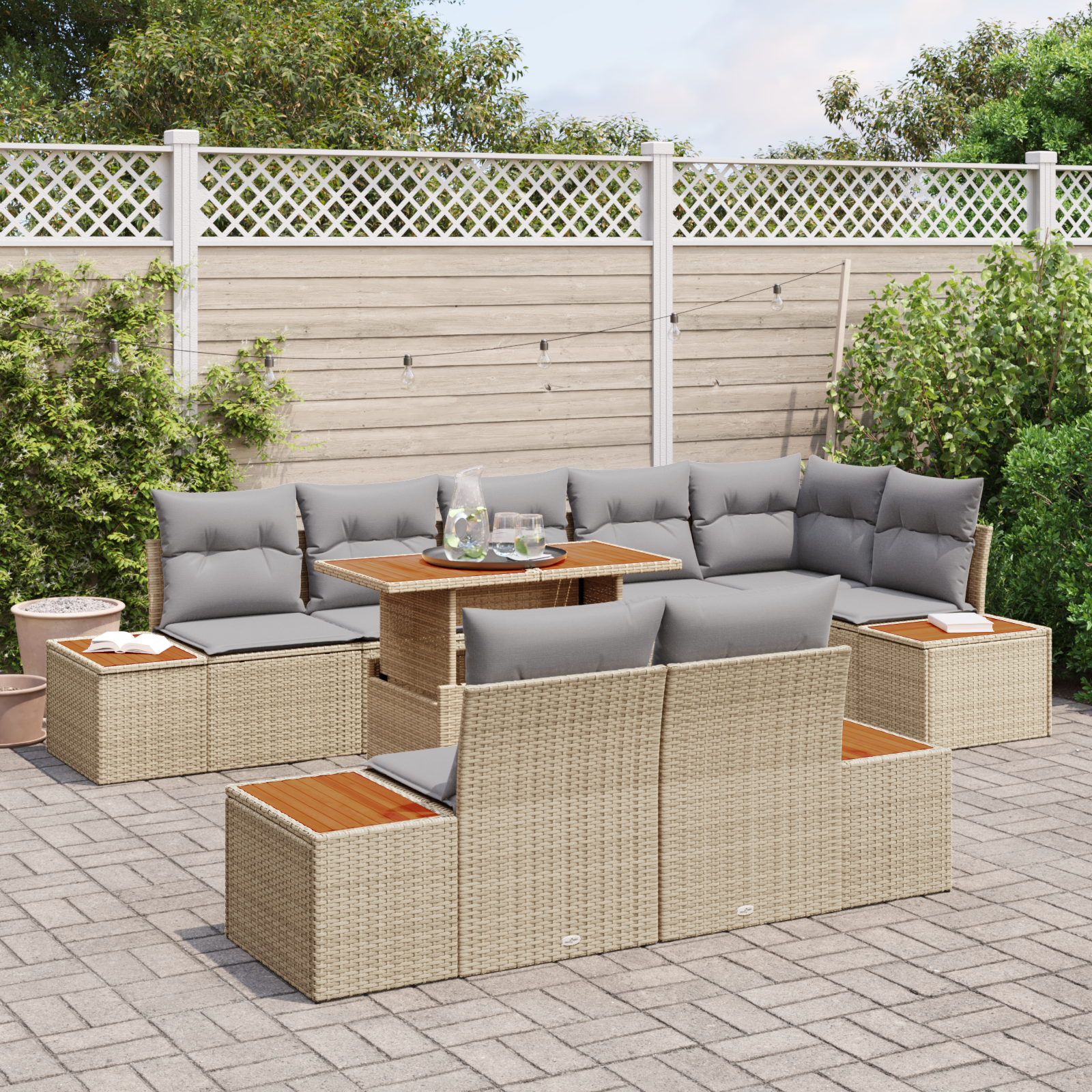 vidaXL 9-delige Tuinbankenset met kussens poly rattan beige