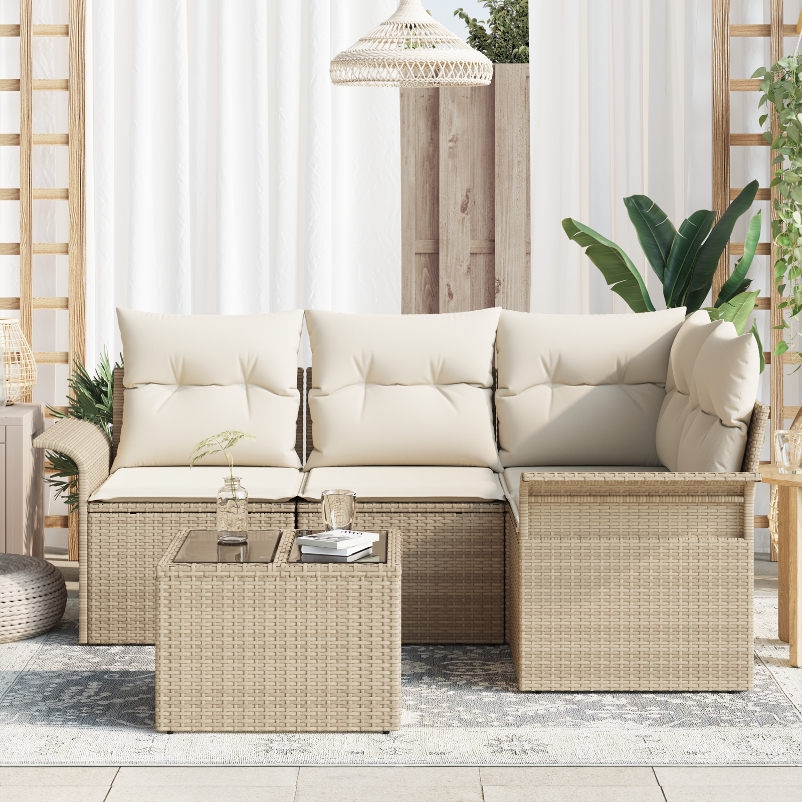 vidaXL 5-delige tuinset met kussens bruin poly rattan