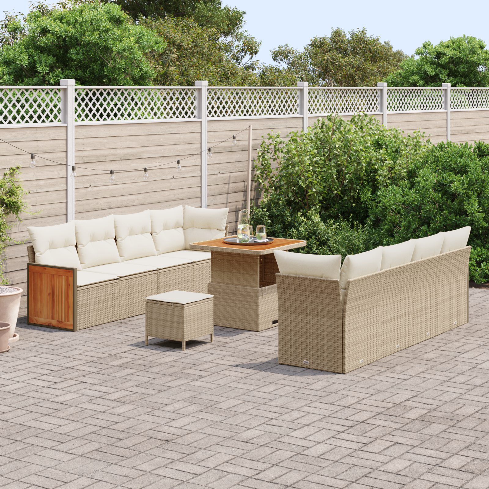vidaXL 11-delige Tuinbankenset met kussens poly rattan acacia beige