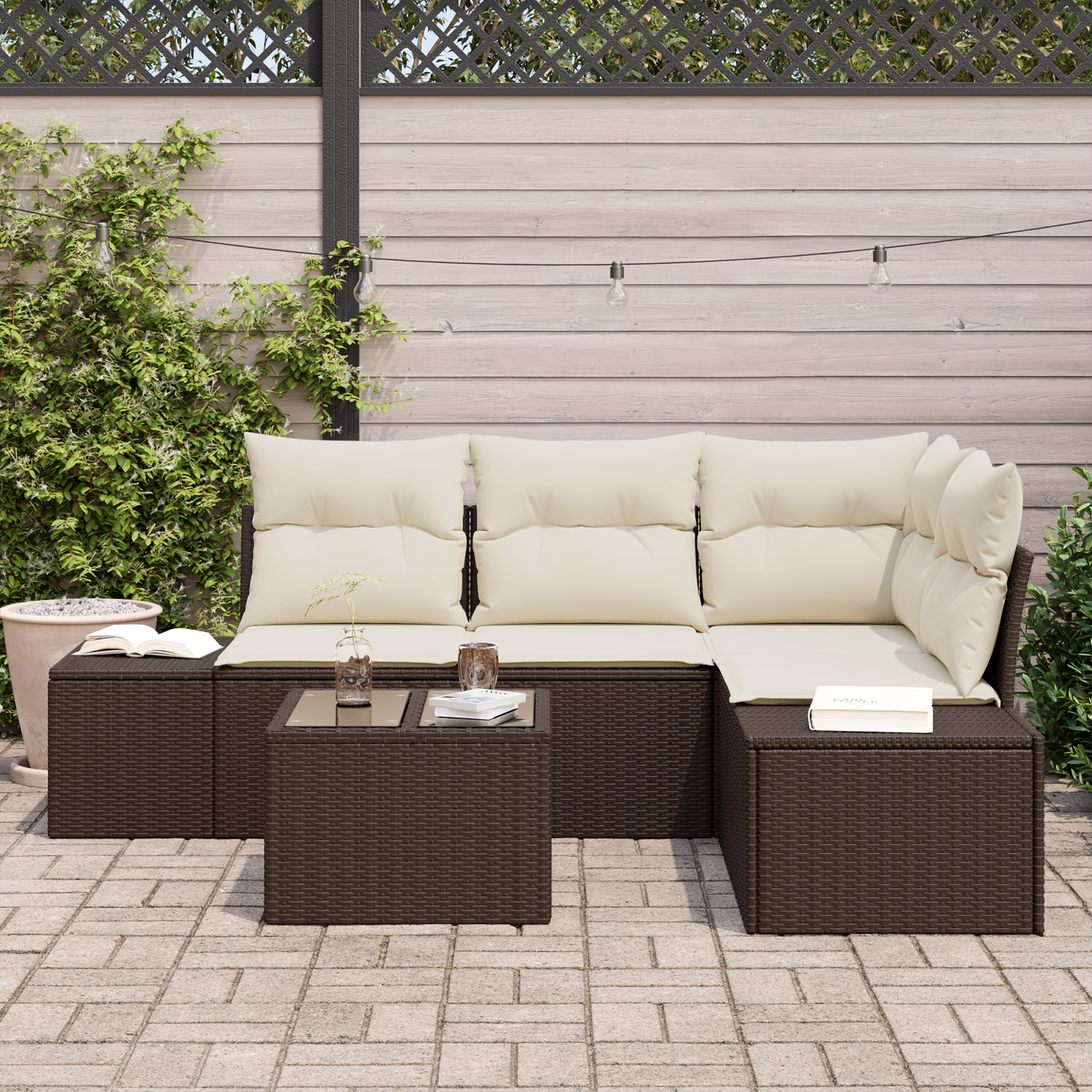 vidaXL 4-delige Tuinbankenset met kussens poly rattan grijs