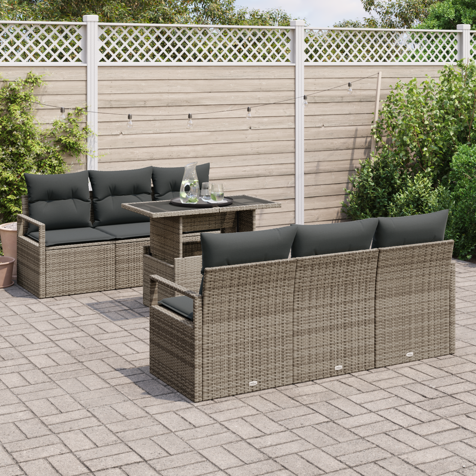 vidaXL 7-delig Tuinset met Kussens Grijs Poly Rattan