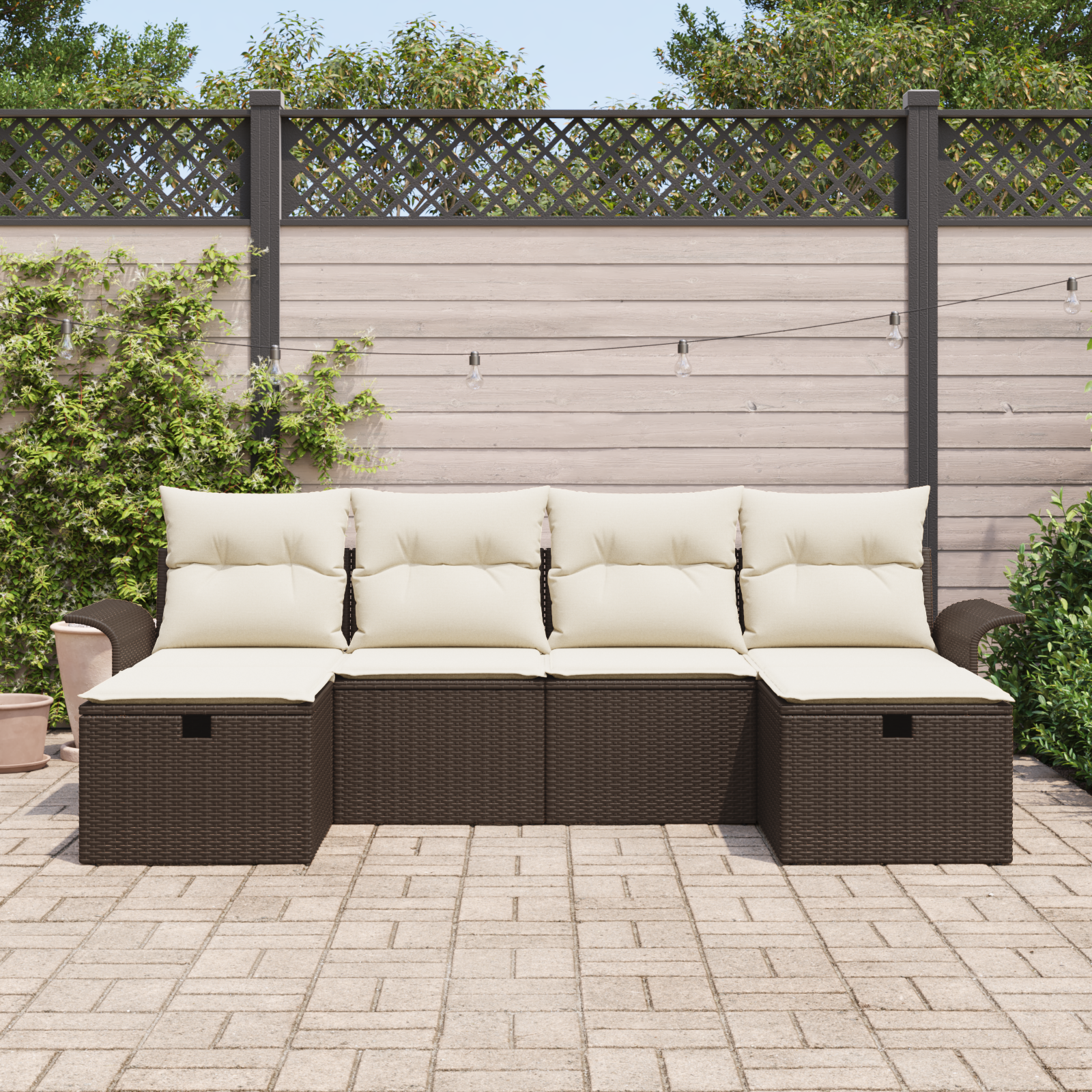 vidaXL 6-delige tuinset met kussens - bruin poly rattan