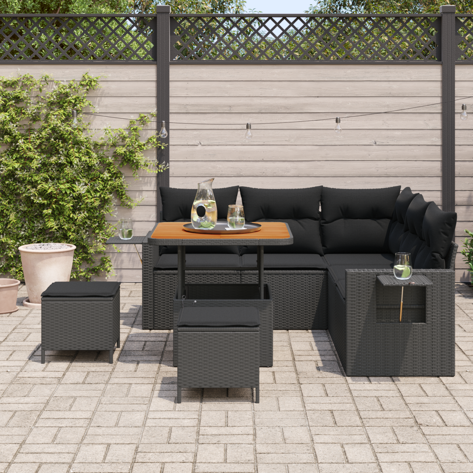 vidaXL 8-delige Tuinbankenset met kussens poly rattan acacia zwart
