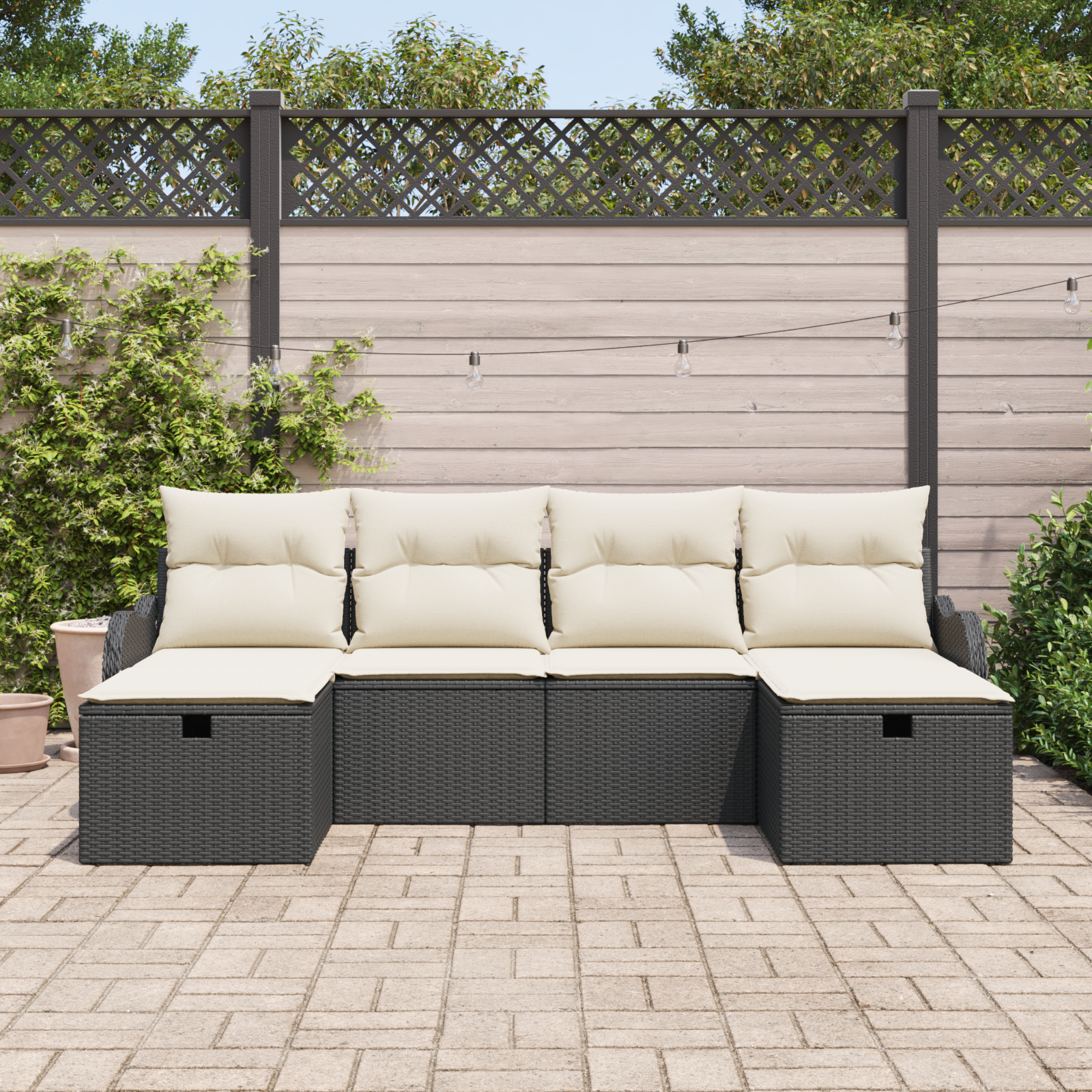 vidaXL 6-delige Tuinbankenset met kussens poly rattan zwart