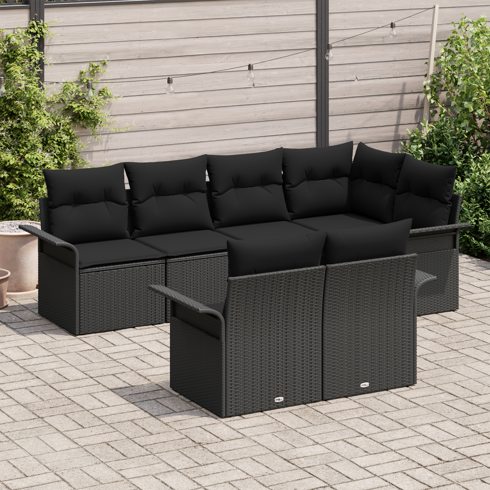vidaXL 7-delige tuinset met kussens - zwart poly rattan