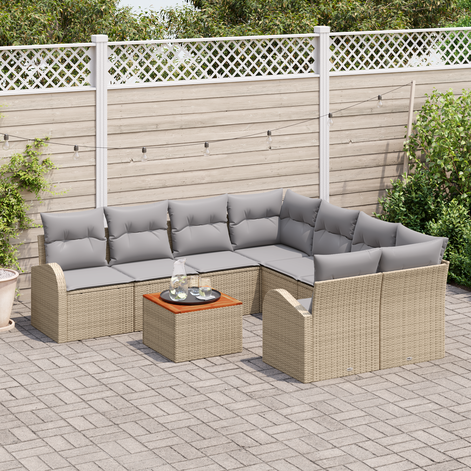 vidaXL 9-delige tuinset met kussens Beige poly rattan acacia