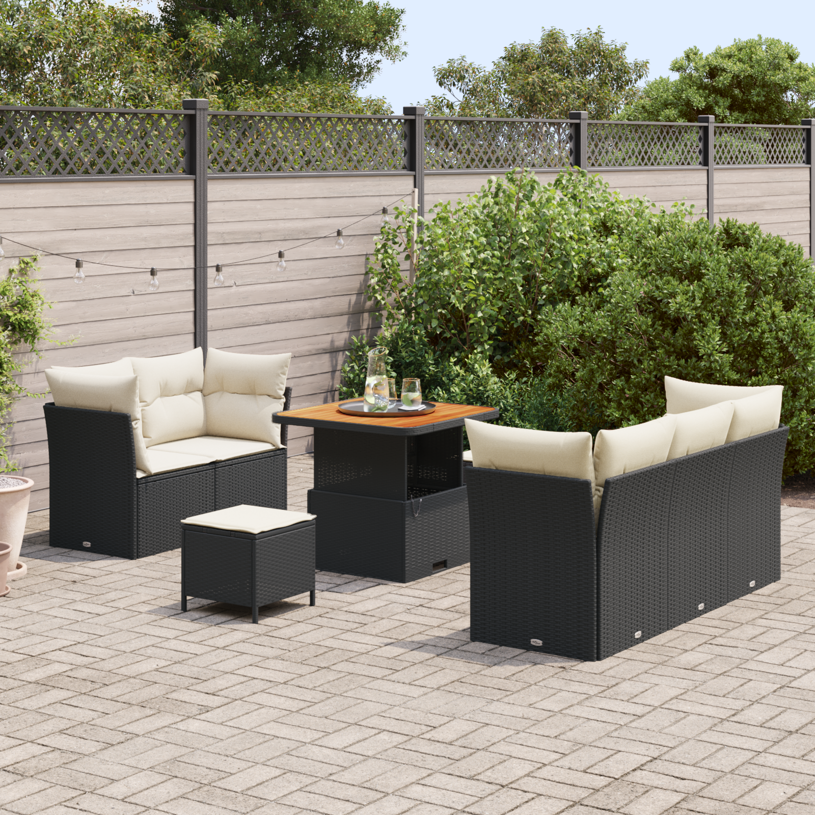 vidaXL 8-delige tuinset met kussens zwart poly rattan acacia