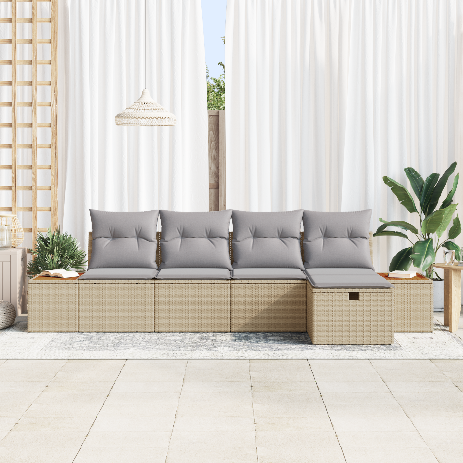 vidaXL 5-delige Tuinset met Kussens Beige van Poly Rattan