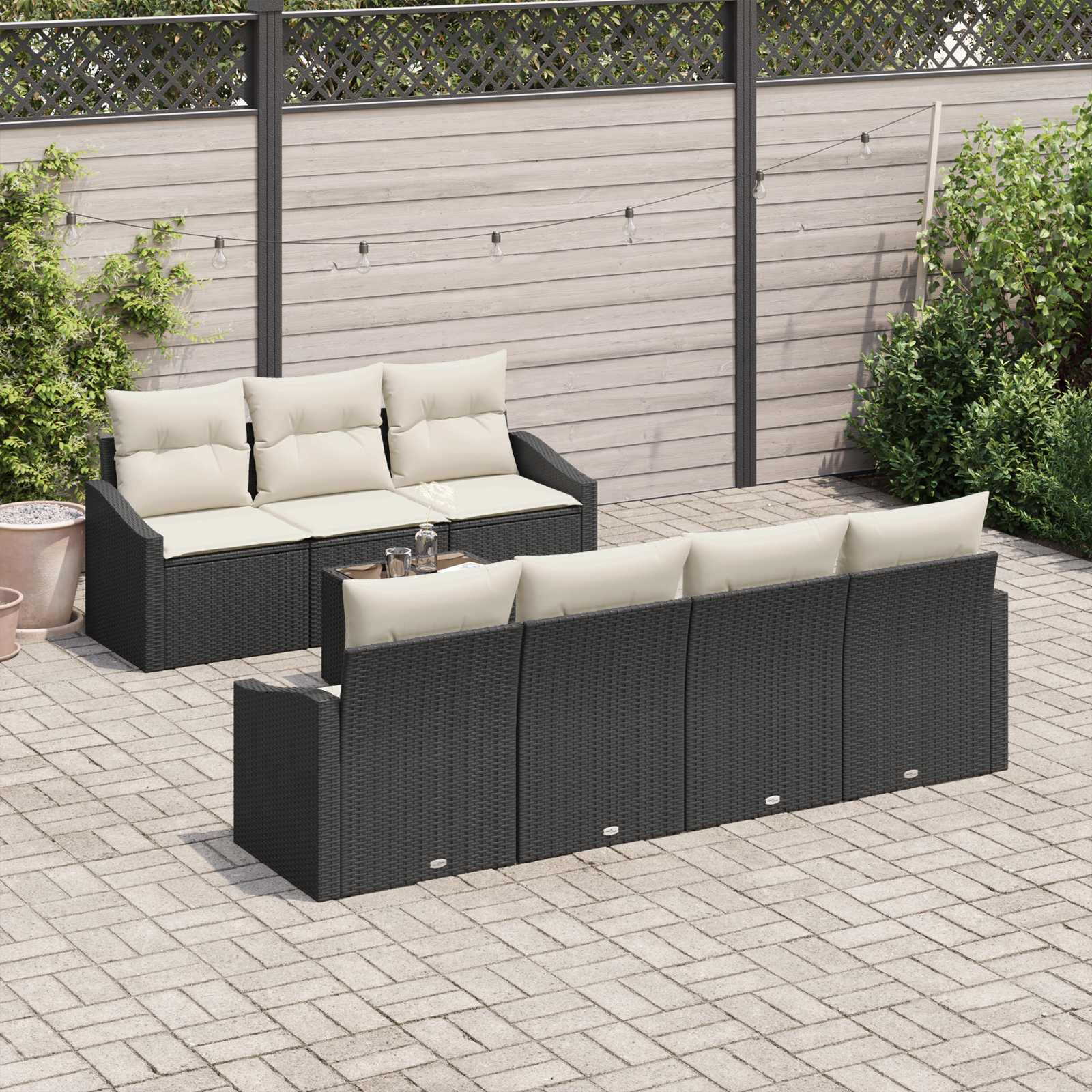 vidaXL 8-delige tuinbankset met kussens zwart poly rattan