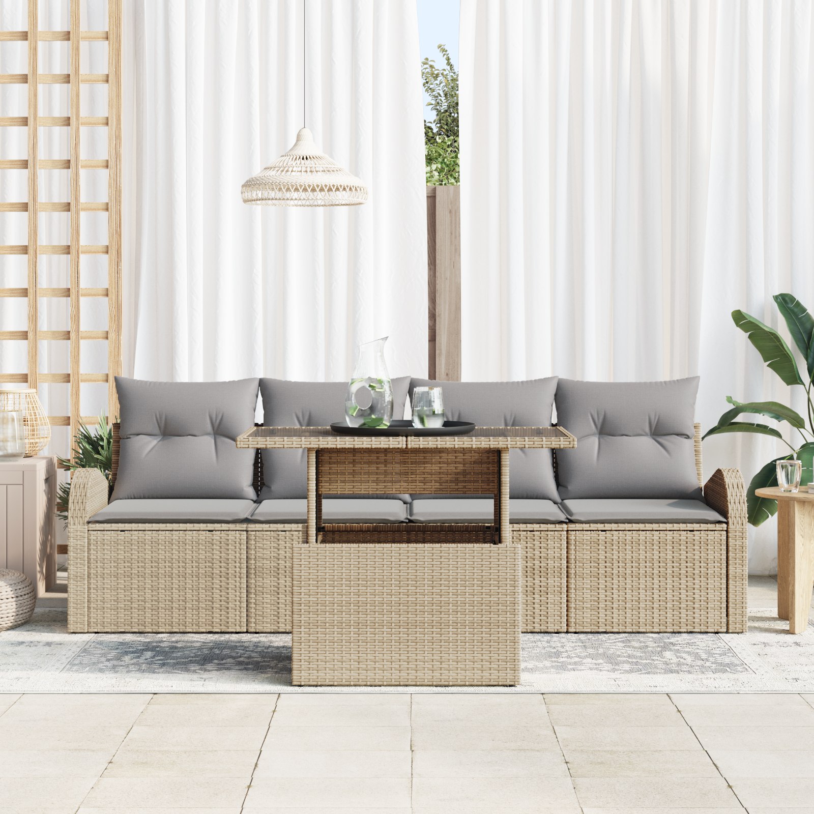 vidaXL 5-delige tuinsofa set met kussens in beige poly rattan