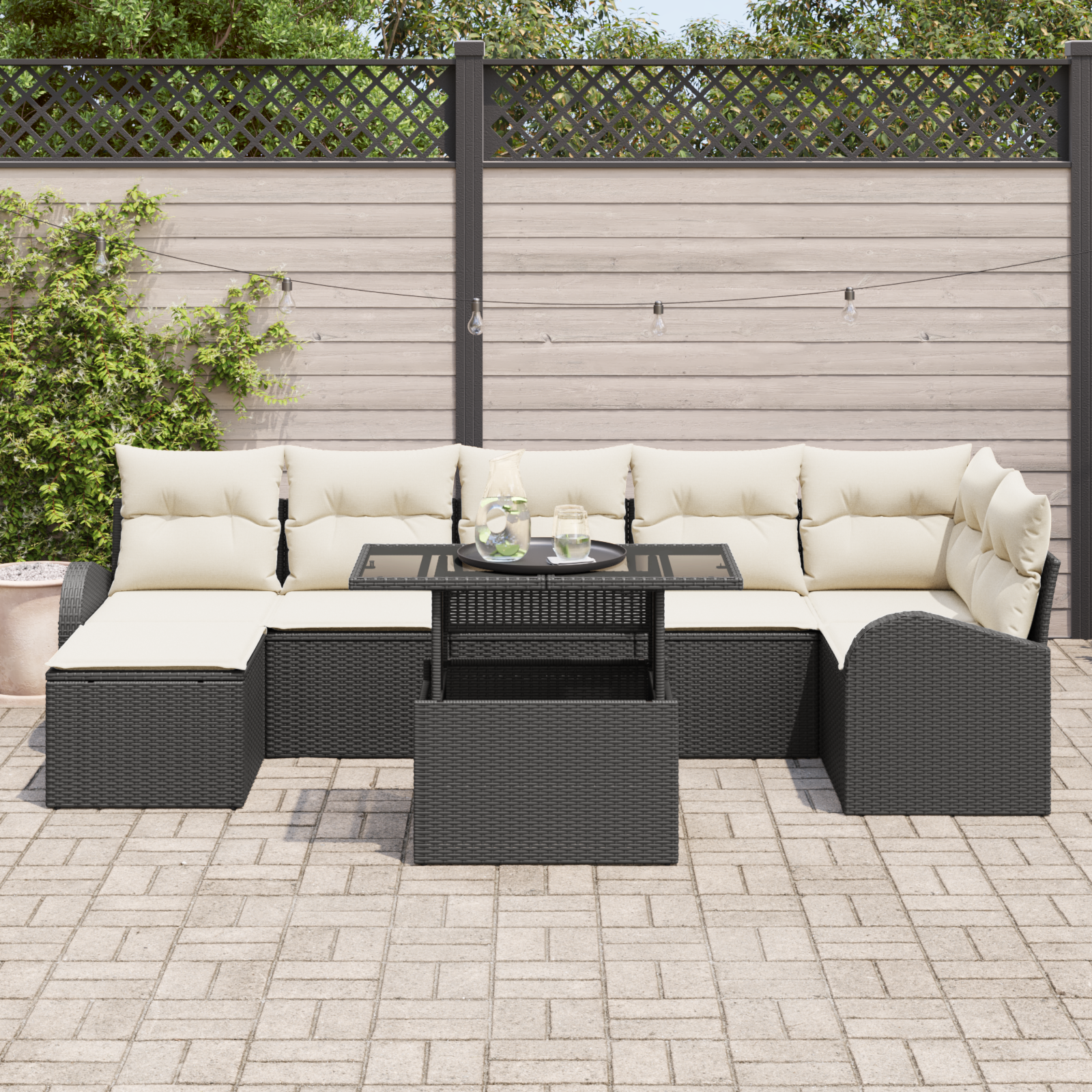 vidaXL 8-delige Tuinbankenset met kussens poly rattan zwart