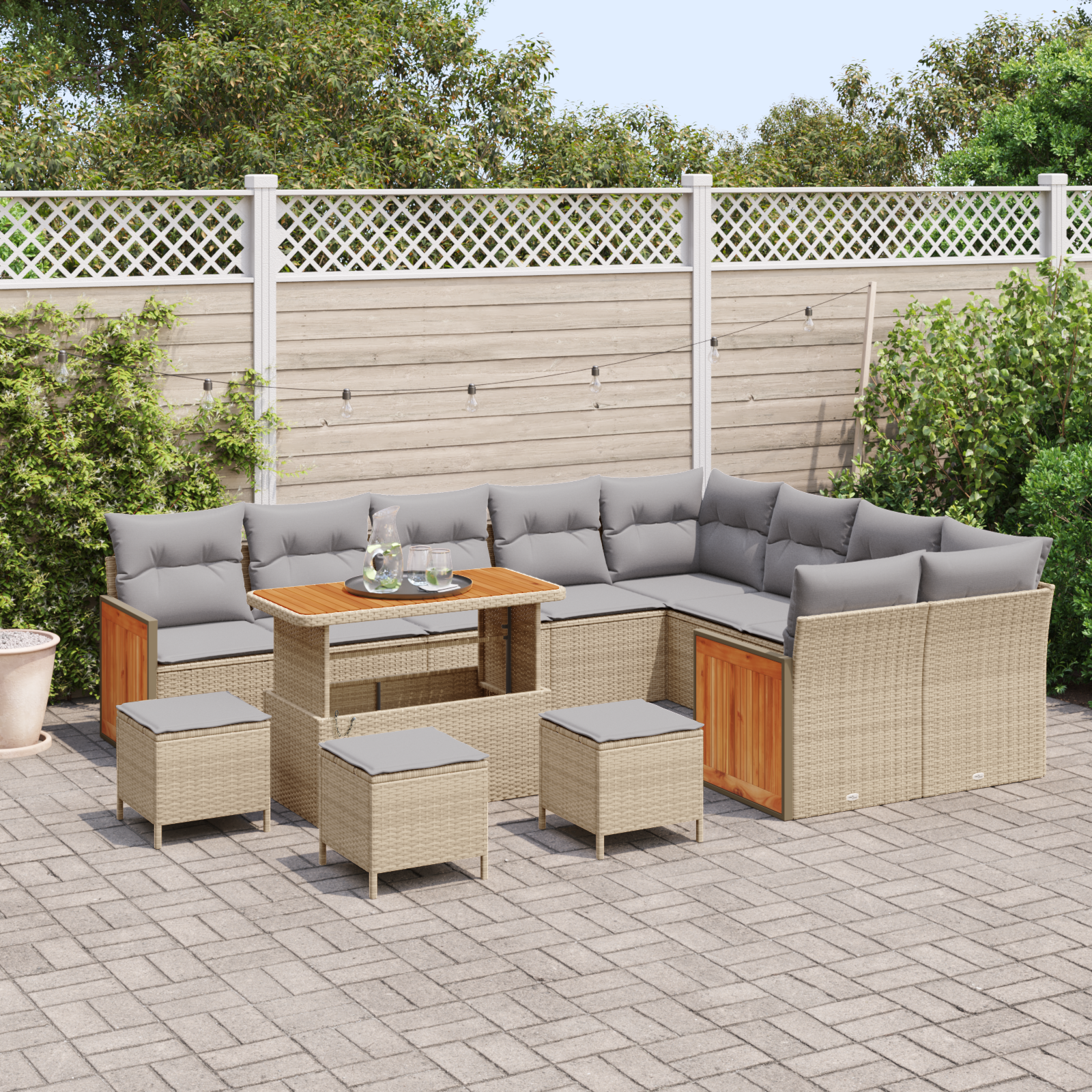 vidaXL 13-delige tuinset met kussens - beige poly rattan en acacia
