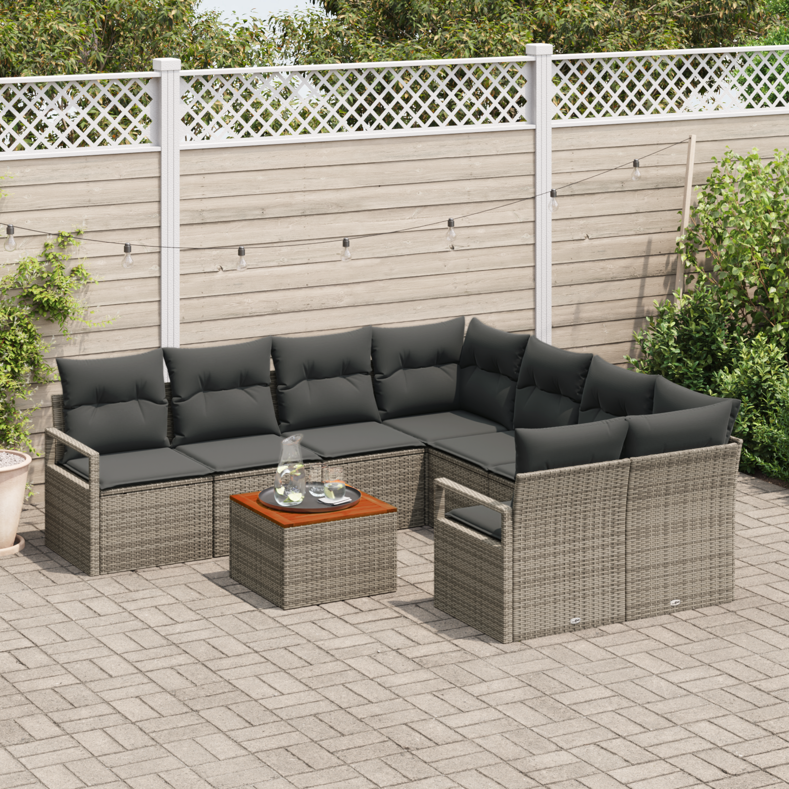 vidaXL 9-delige tuinbankset met kussens - grijs poly rattan en acacia