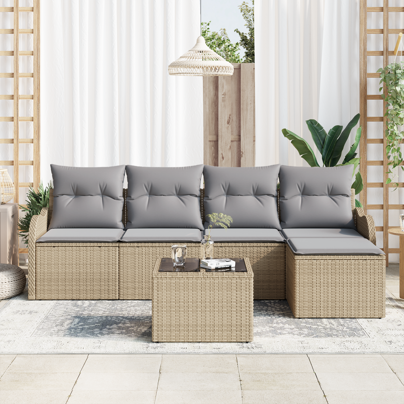 vidaXL 6-delige tuinset met kussens van zwart poly rattan